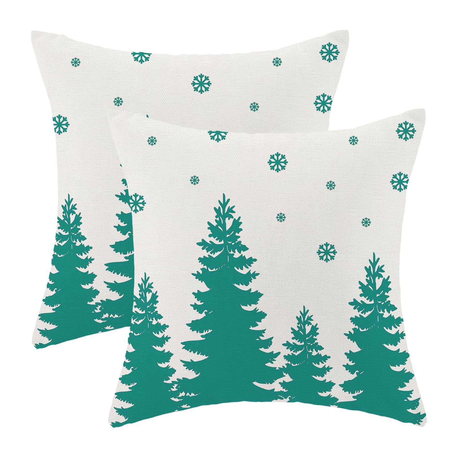 Cxmeifly Christmas Pillow Covers 18X18 Inch Set Of 2 Cream Aqua Teal Christmas Tree Snowflakes Decor Throw Pillows Winter Xmas H