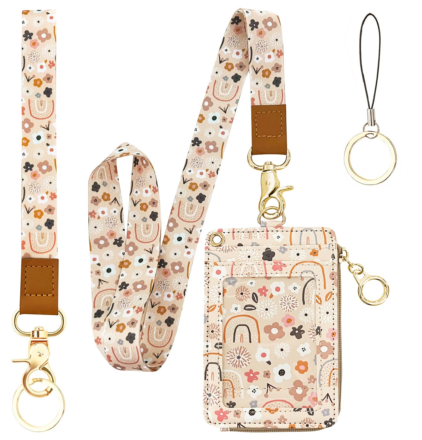 Bolimoss Teacher Lanyards For Id Badges Holder And Keys Wallet,Cute Flowers Rainbow Id Lanyard Wallet For Women,Id Card Holders