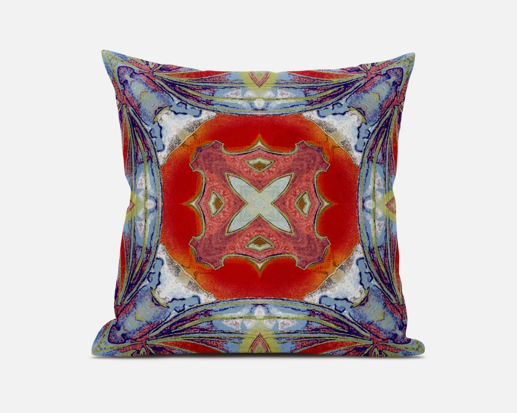HomeRoots Muted Blue Hot Orange 16â€ Blue Orange Geo Tribal Suede Throw Pillow