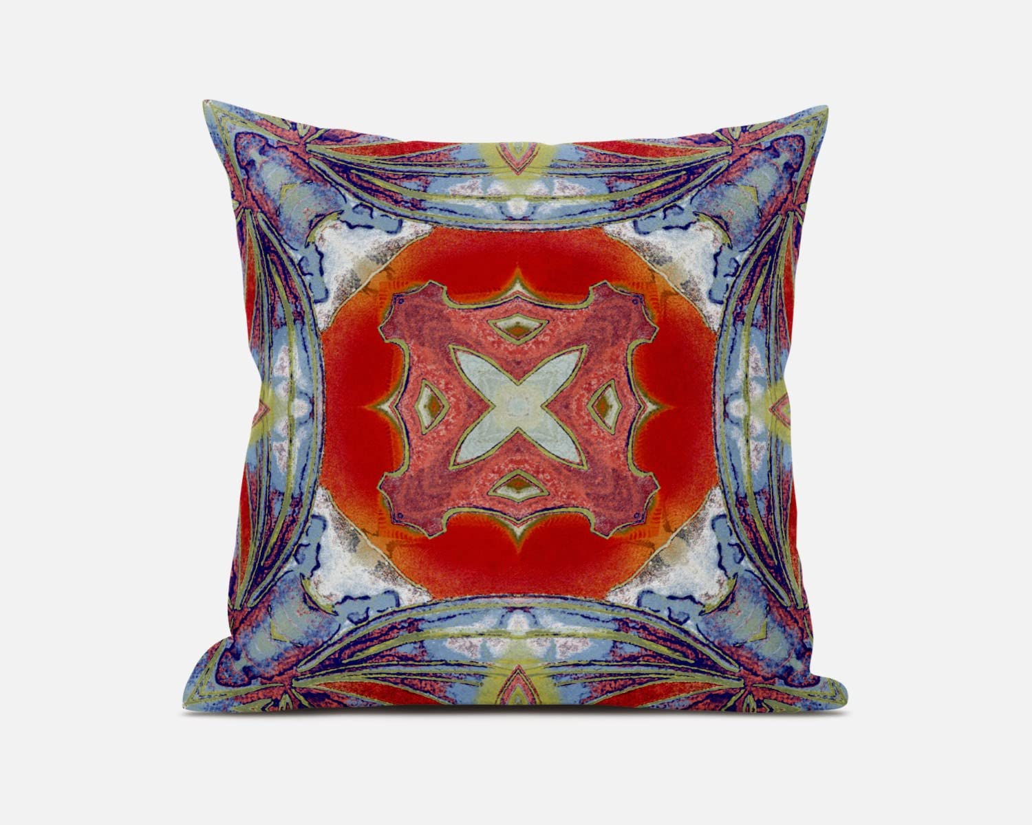 HomeRoots Muted Blue Hot Orange 16â€ Blue Orange Geo Tribal Suede Throw Pillow