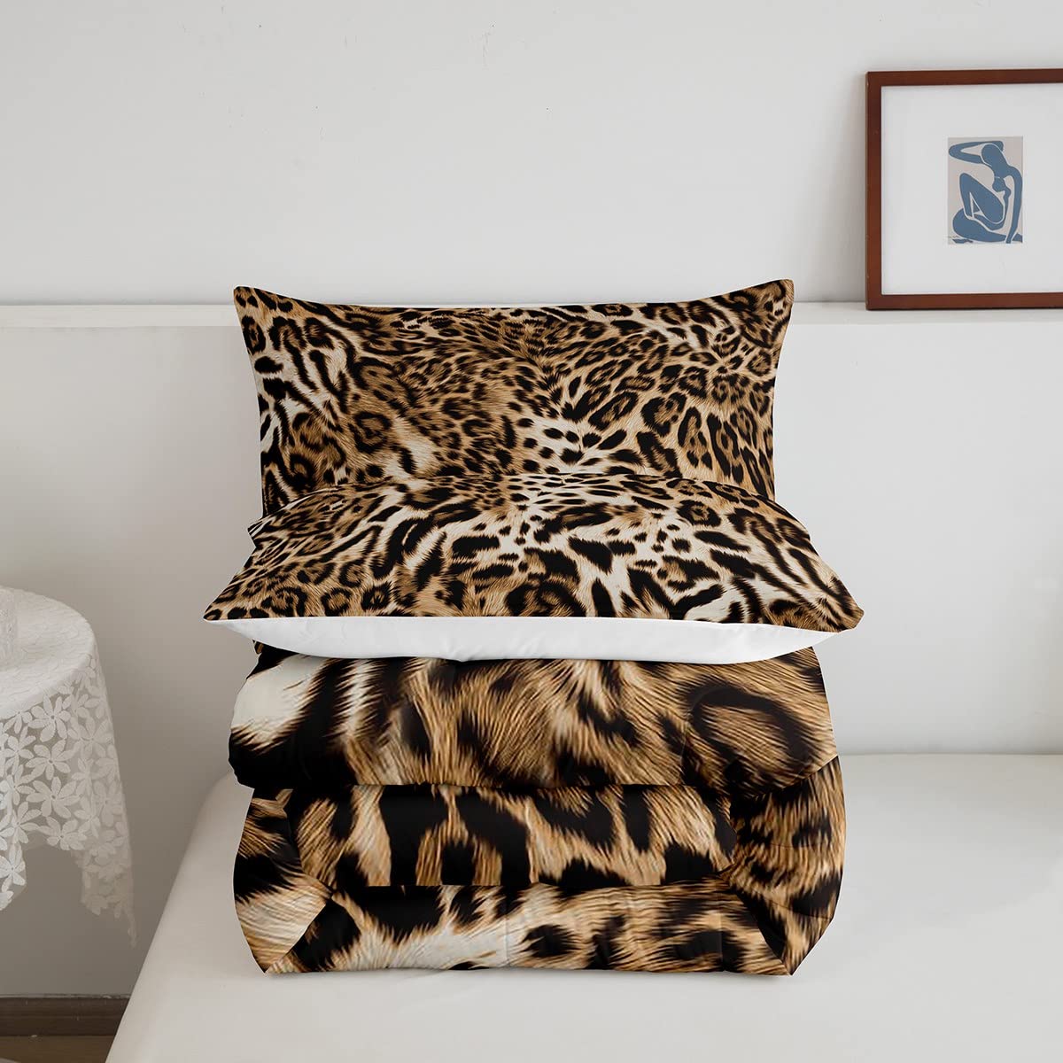 Feelyou Leopard Print Comforter Set Cheetah Print Bedding Set For Kids Boys Girls Wild Animal Print Comforter Leopard Fur Quilt