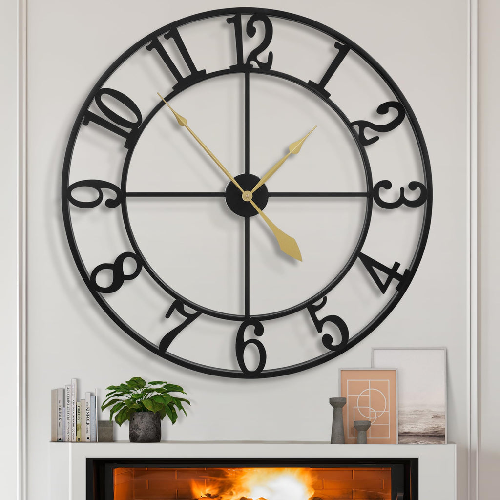 LEIKE Extra Large Wall Clocks,Silent Little Ticking,Battery Operated Vintage Round Modern Metal Wall Clock for Living Room, Bedr