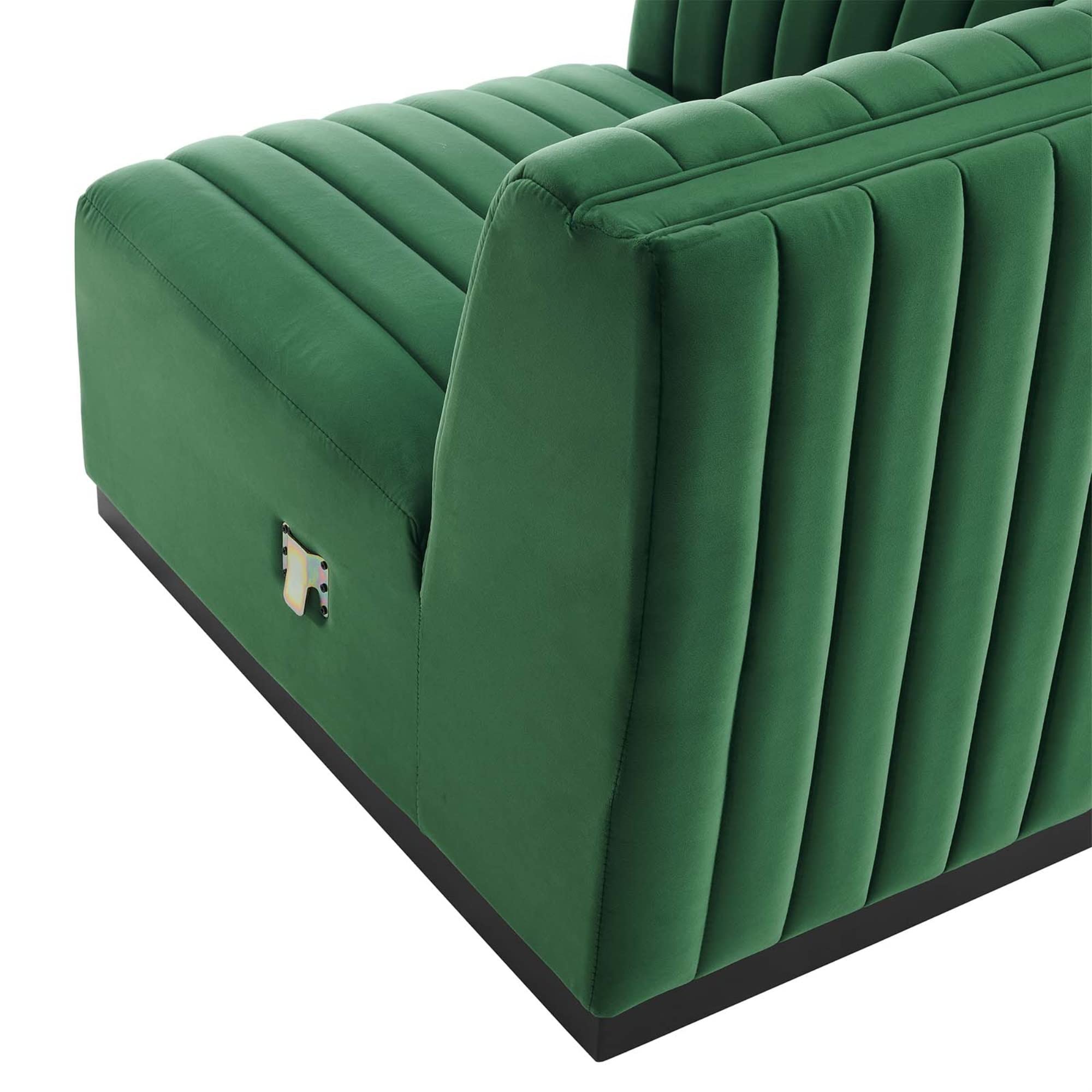 Modway Conjure Modern Channel Tufted Velvet Left Corner Chair In Emerald Green