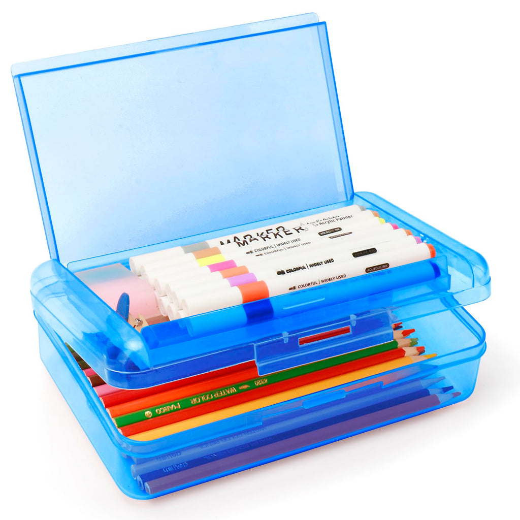 Nuozme Double Layer Large Capacity Pencil Box,Plastic Translucent Pencil Box, Hard Pencil Cases With Snap-Tight Lid For Pens, Pe
