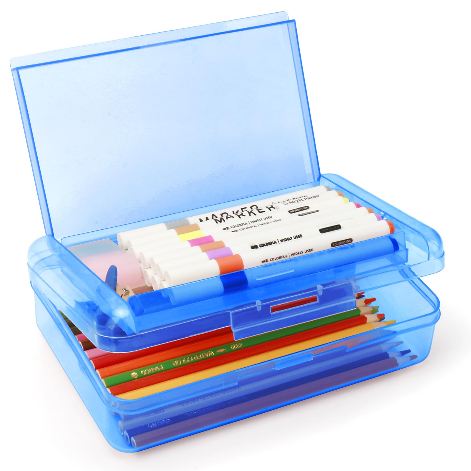 Nuozme Double Layer Large Capacity Pencil Box,Plastic Translucent Pencil Box, Hard Pencil Cases With Snap-Tight Lid For Pens, Pe