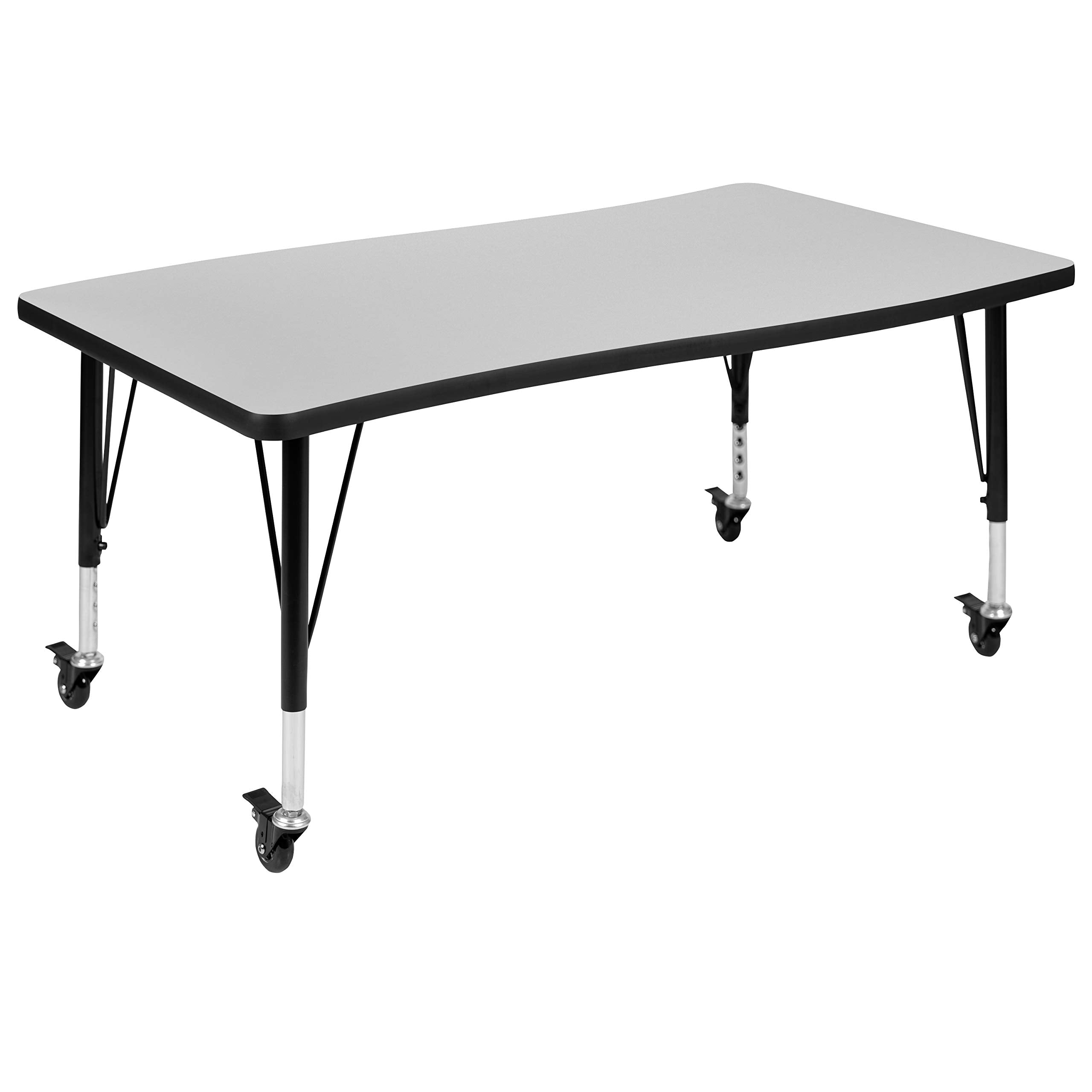 Flash Furniture Wren Mobile 28'W X 47.5'L Rectangular Wave Flexible Collaborative Grey Thermal Laminate Activity Table - Height Adjustable Short Legs