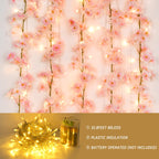 Sunm Boutique 12-Pack 70.8 Ft Artificial Cherry Blossom Garland Cherry Blossom Hanging Vine With 65.6 Ft Long 160 Led String Lig