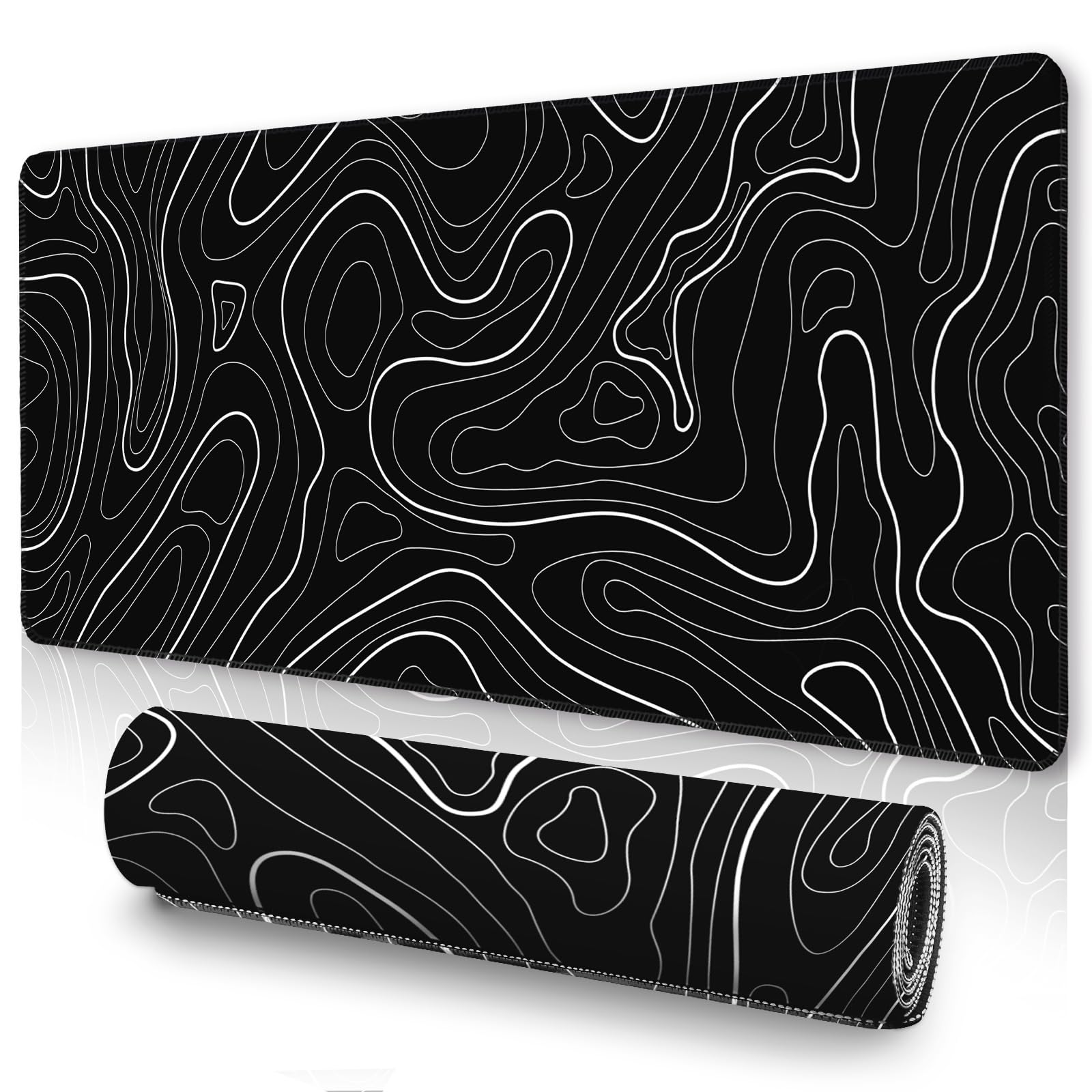 Ujoowalk Black Mouse Pad, Topographic Mouse Pad Large, Gaming Mouse Pad, Xxxl Mousepad, Keyboard And Mouse Pad, Desk Mat, 47.2 X