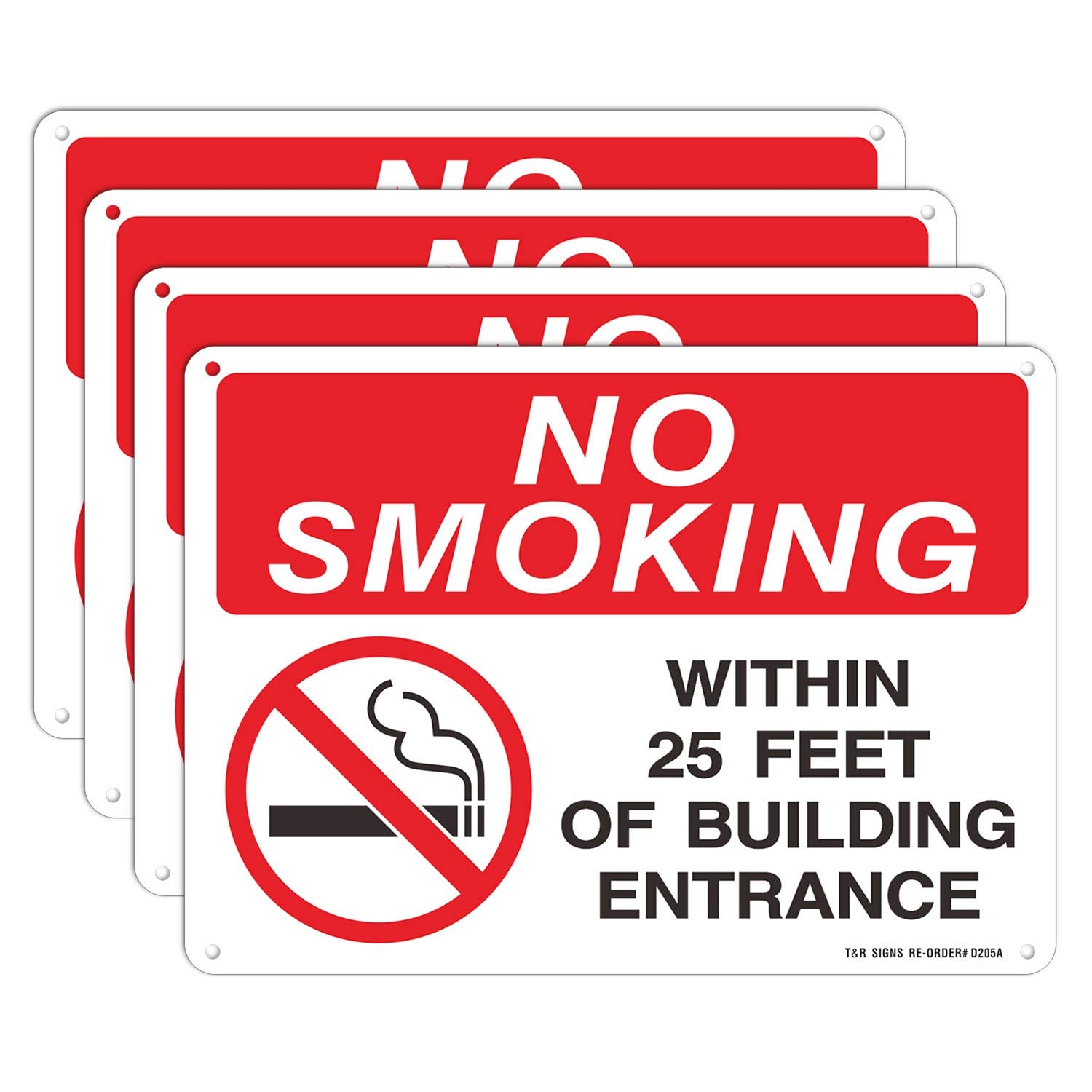 No Smoking Within 25 Feet Of Building Entrance Sign - 4 Pack - 10 X 7 Inches Rust Free .040 Aluminum - Uv Protected, Waterproof,