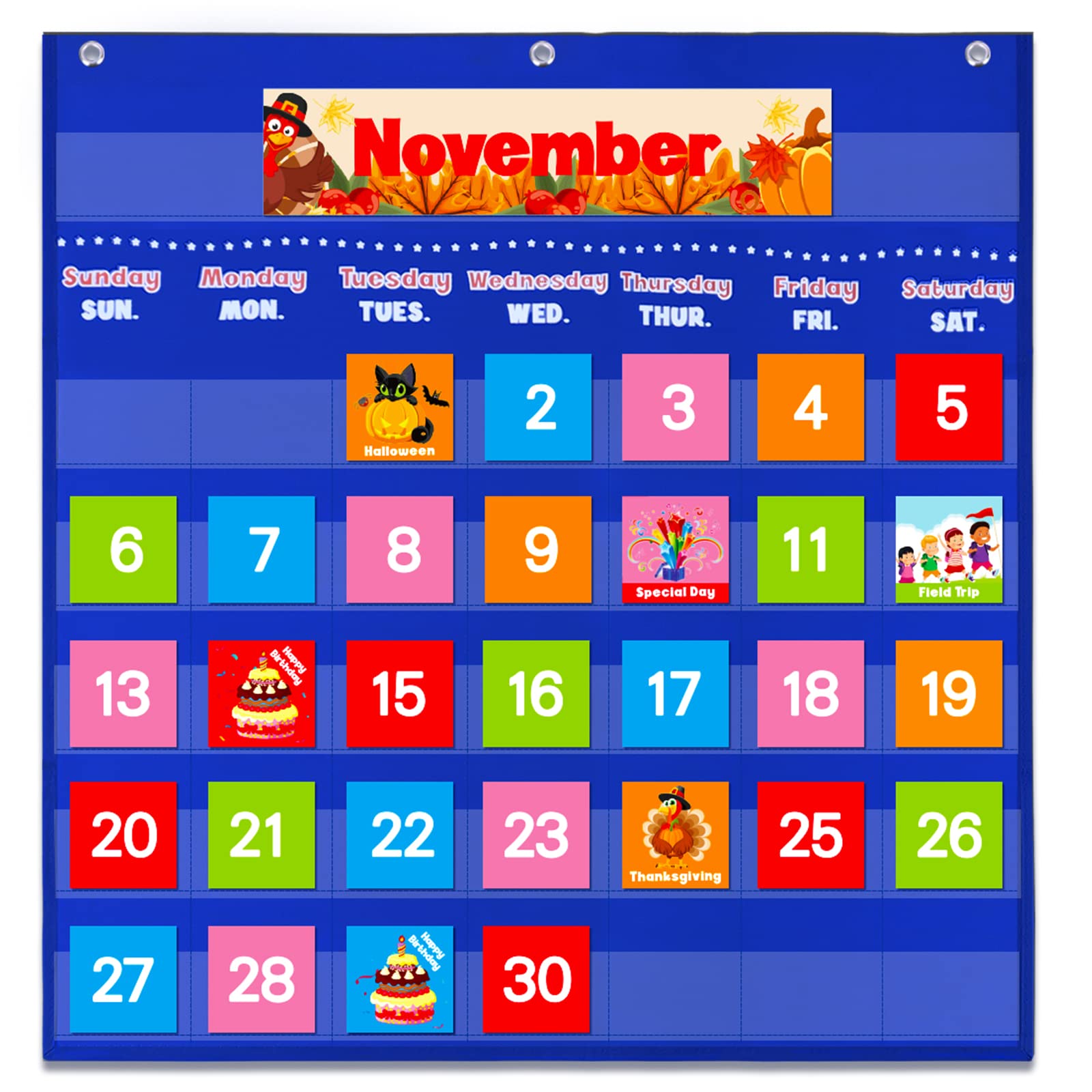 Vnom Blue Calendar Pocket Chart For Classroom,School Pocket Calendar For Kids Learning For Home,Pre-K Homeschool Daycare Classro