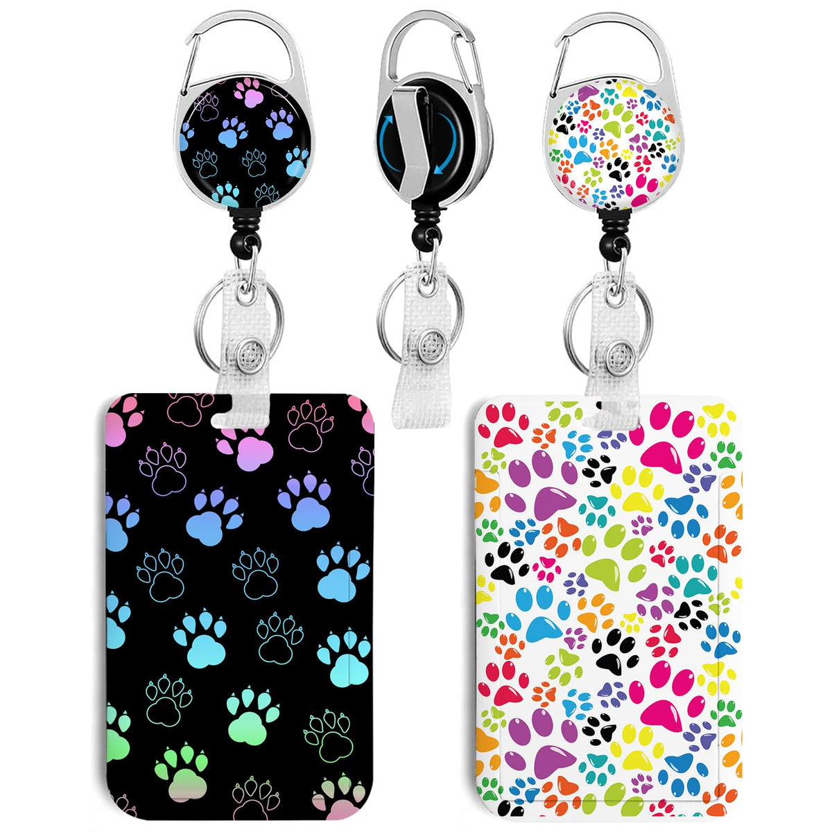 2 Pack Dog Paw Id Badge Holder With Clip Badge Reels Retractable Heavy Duty,Keychain,Id Holder For School Nurse Office
