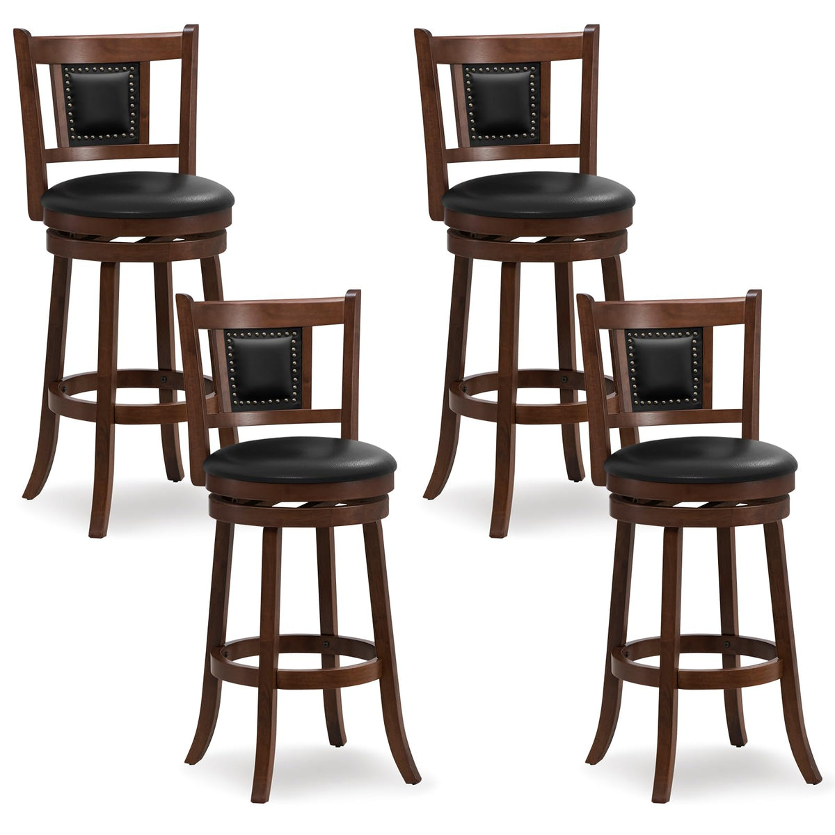 Giantex Swivel Bar Stools Set Of 4, 30.5' Bar Height Bar Stools W/Ergonomic Backrest, Soft Padded Seat, Rubber Wood Legs, Footrest, Armless Barstools, Bar Dining Chairs For Kitchen, Dining Room, Pub