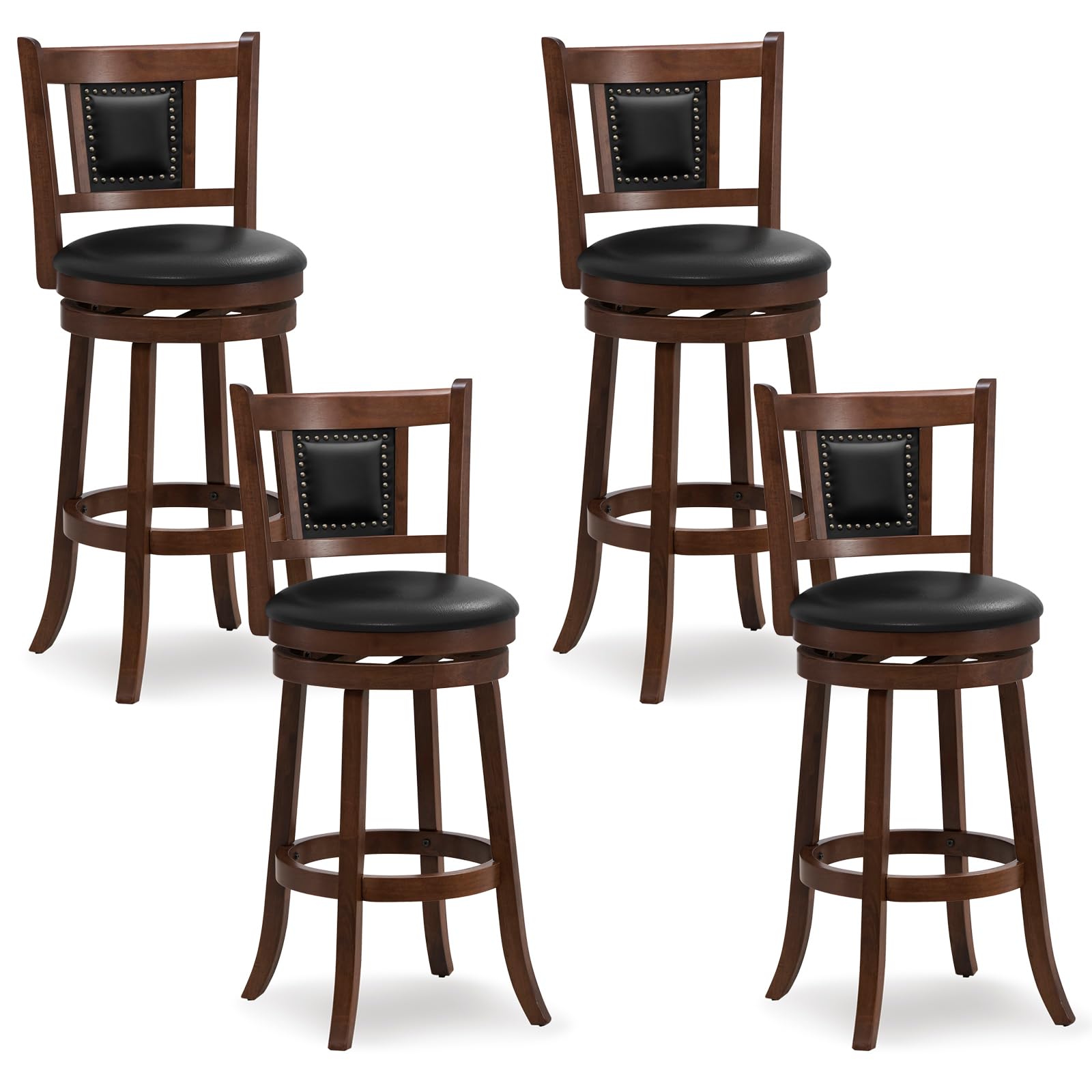 Giantex Swivel Bar Stools Set Of 4, 30.5' Bar Height Bar Stools W/Ergonomic Backrest, Soft Padded Seat, Rubber Wood Legs, Footrest, Armless Barstools, Bar Dining Chairs For Kitchen, Dining Room, Pub