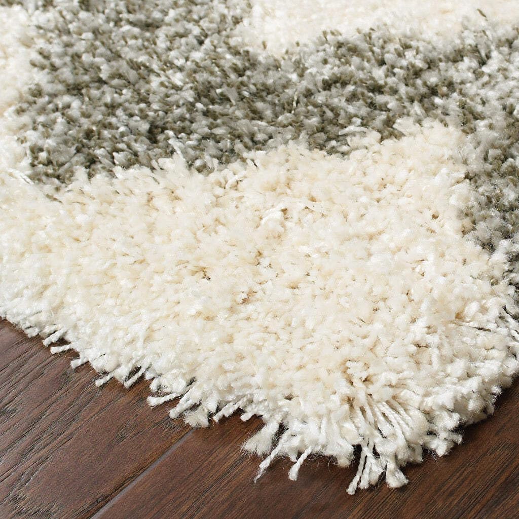 HomeRoots 507919 10 x 13 ft. Gray & Ivory Geometric Shag Power Loom Stain Resistant Rectangle Area Rug