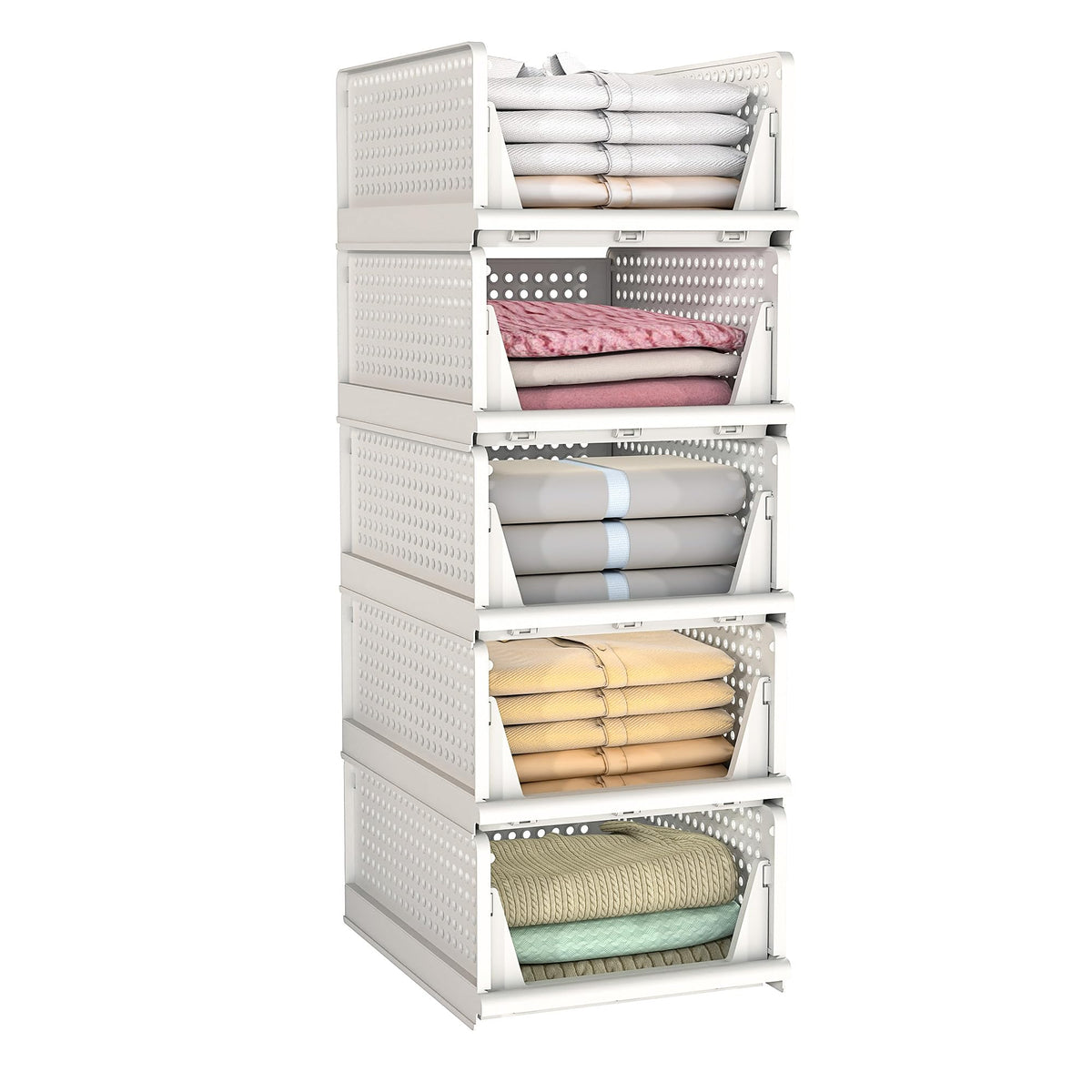 Delamu Stackable Closet Storage Basket, Foldable Closet Organizer for Bathroom, Kitchen, Laundry Room, Wardrobe Storage, SpaceS