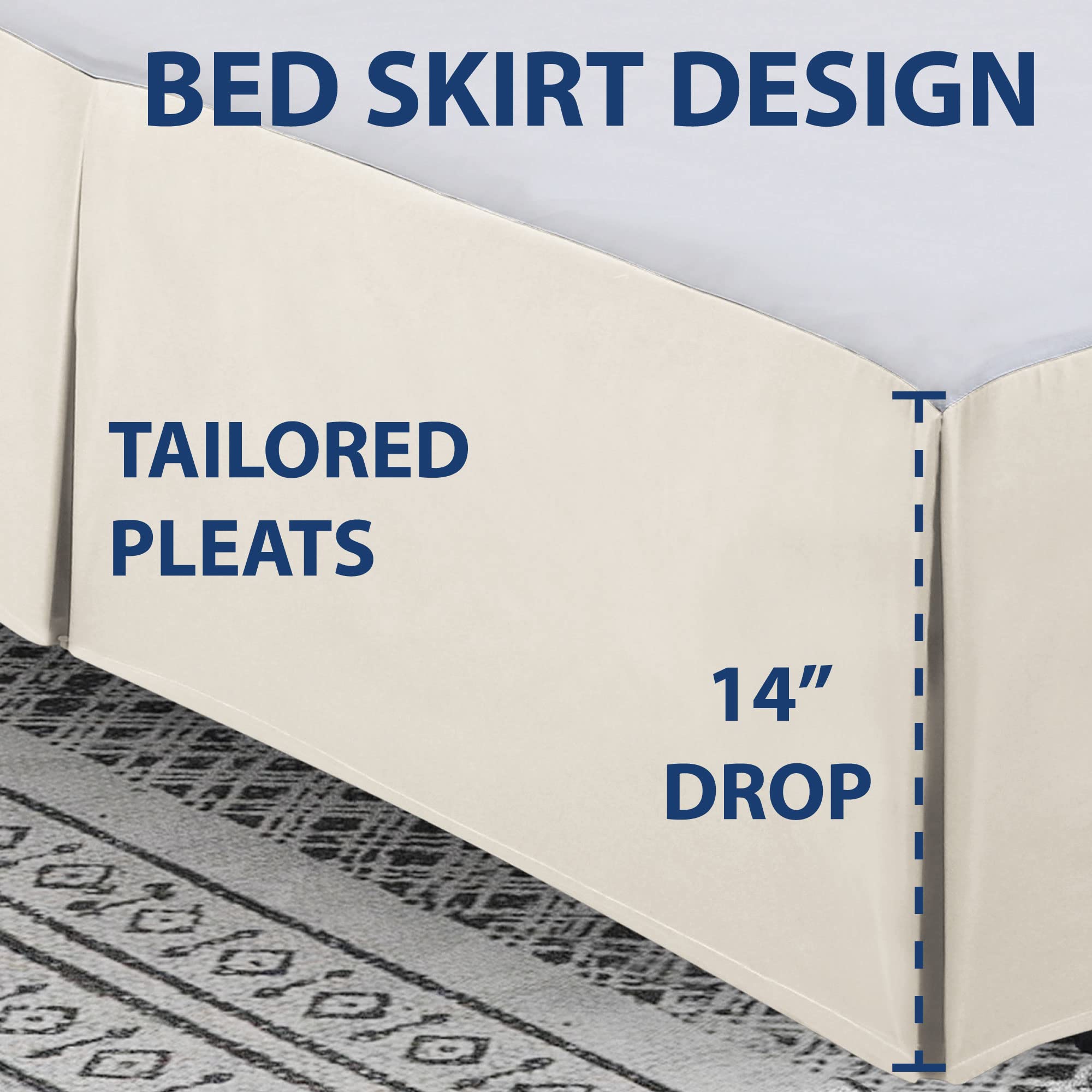 Cathay Home Double Brushed Microfiber Pleated Easy Fit Bed Skirt, Ultra Soft, Fade And Wrinkle Resistant - Coconut Milk, California King