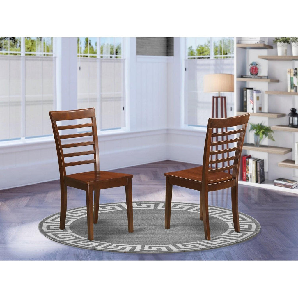 East West Furniture MLC-MAH-W Milan Kitchen Dining Chairs - Ladder Back Solid Wood Seat Chairs, Set of 2, Mahogany
