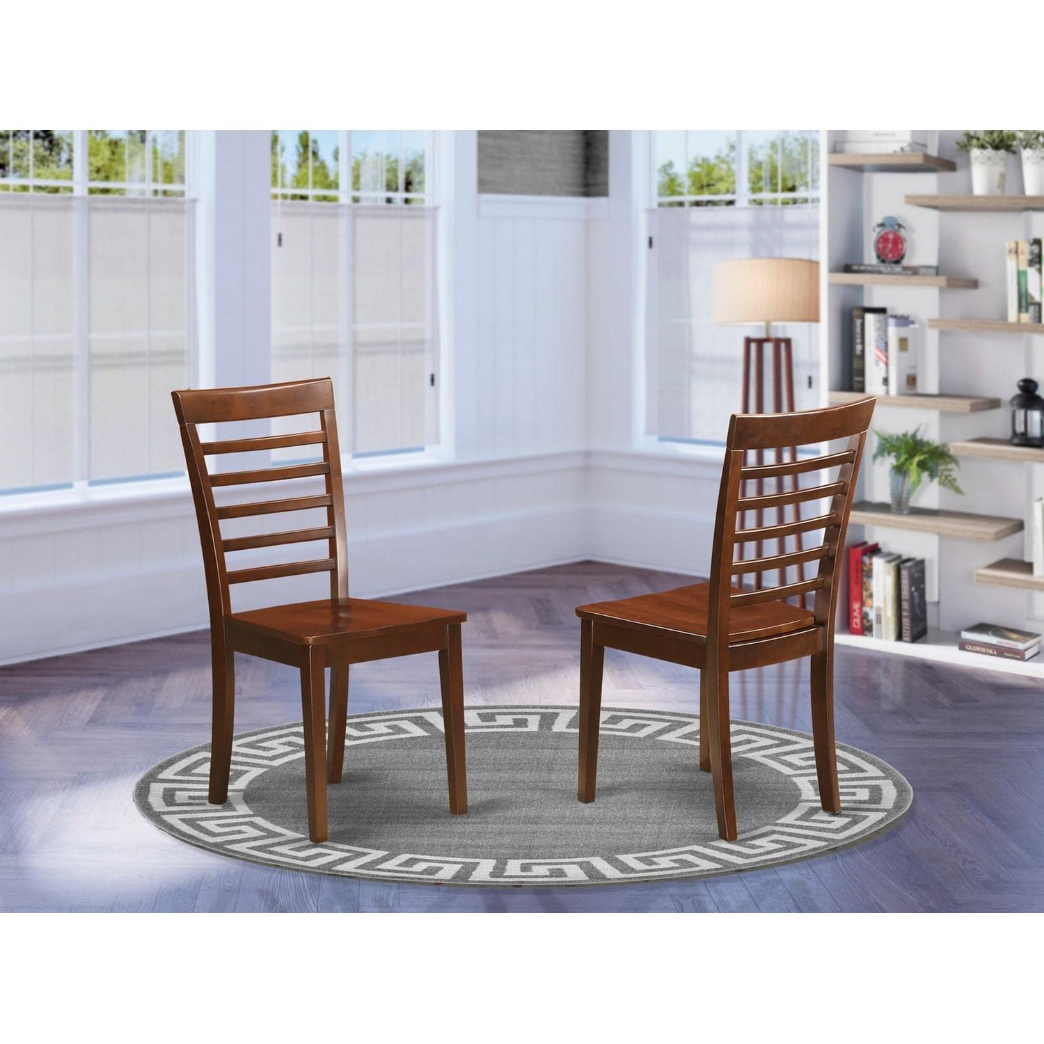 East West Furniture MLC-MAH-W Milan Kitchen Dining Chairs - Ladder Back Solid Wood Seat Chairs, Set of 2, Mahogany