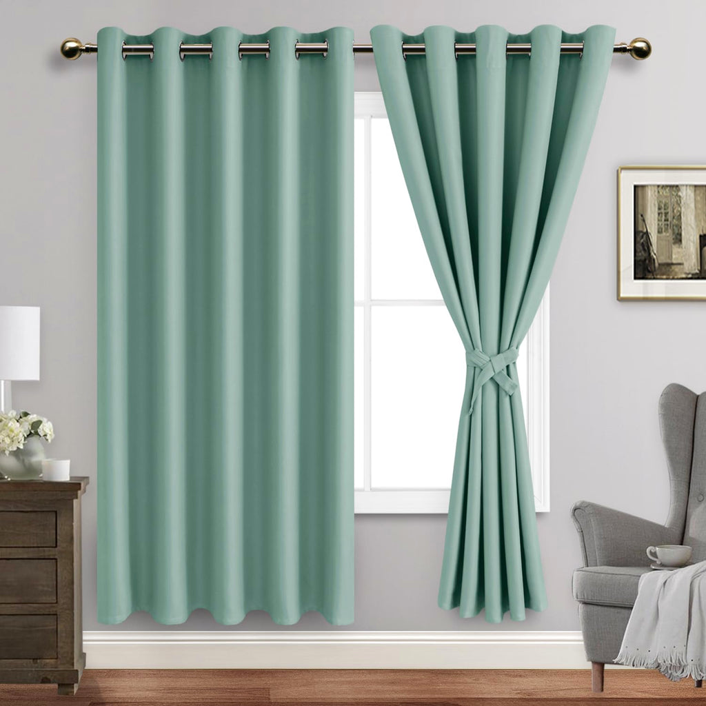 Jiuzhen Light Sage Blackout Curtains With Tiebacks Thermal Insulated, Light Blocking And Noise Reducing Grommet Curtains For And Living Room, Set Of 2 Window Curtain Panels, 60 X 63 Inch Length