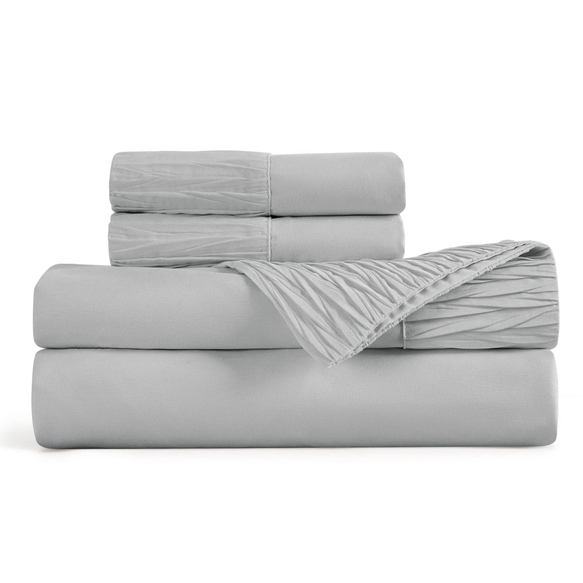 Bedsure Queen Sheet Set - Soft 1800 Sheets For Queen Size Bed, 4 Pieces Hotel Luxury Light Grey Sheets Queen, Easy Care Polyeste