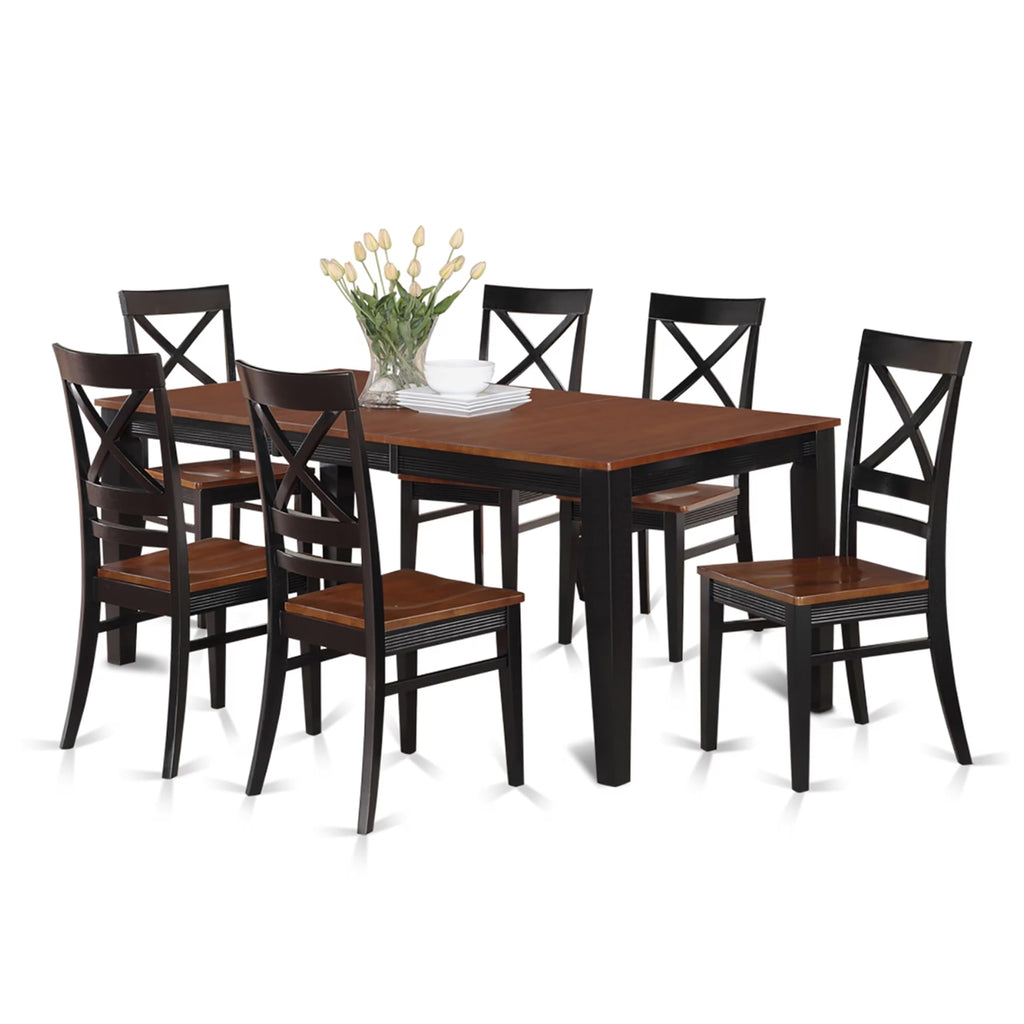 East West Furniture QUIN7-BLK-W 7 Piece Kitchen Table & Chairs Set Consist of a Rectangle Dining Room Table with Butterfly Leaf and 6 Dining Chairs, 40x78 Inch, Black & Cherry
