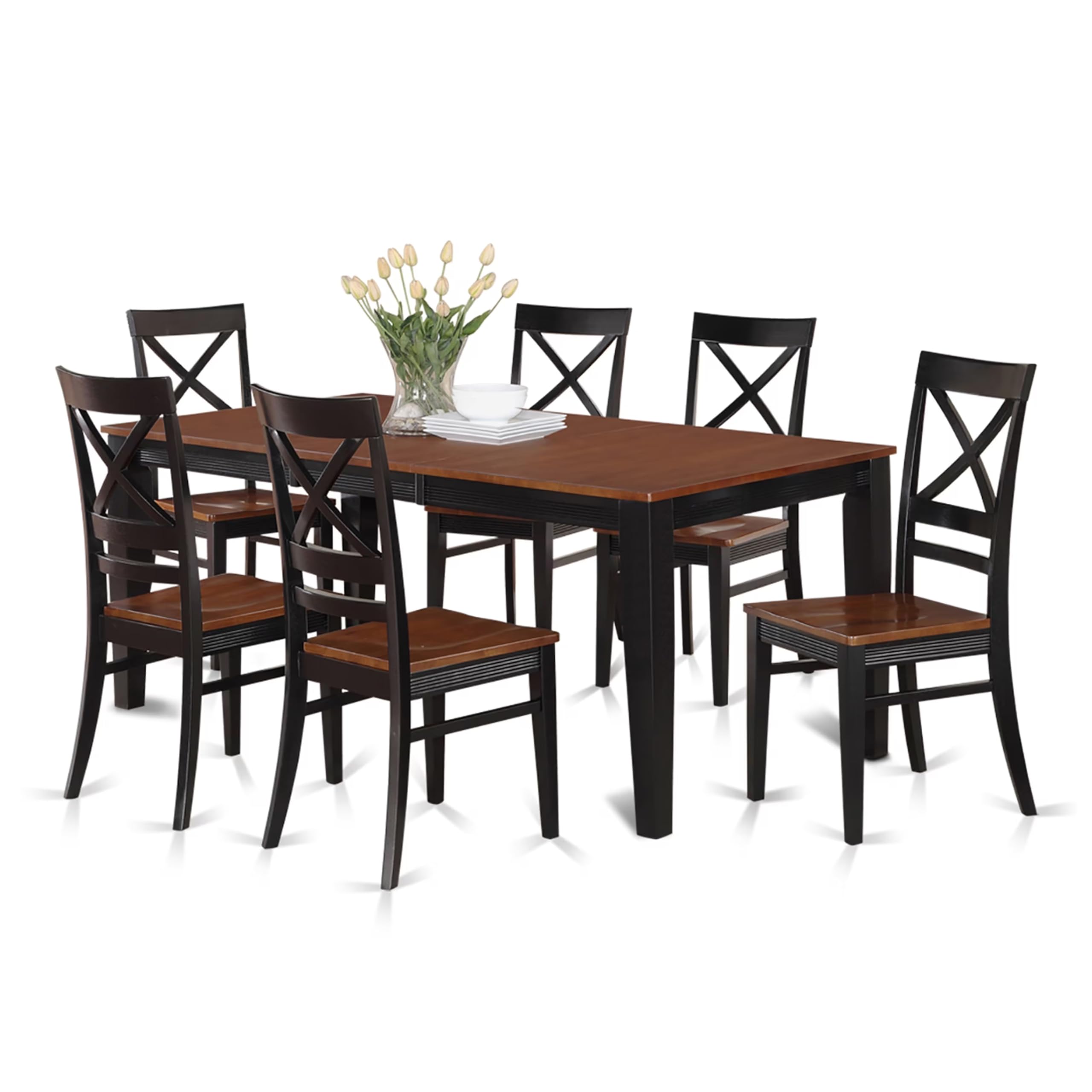 East West Furniture QUIN7-BLK-W 7 Piece Kitchen Table & Chairs Set Consist of a Rectangle Dining Room Table with Butterfly Leaf and 6 Dining Chairs, 40x78 Inch, Black & Cherry