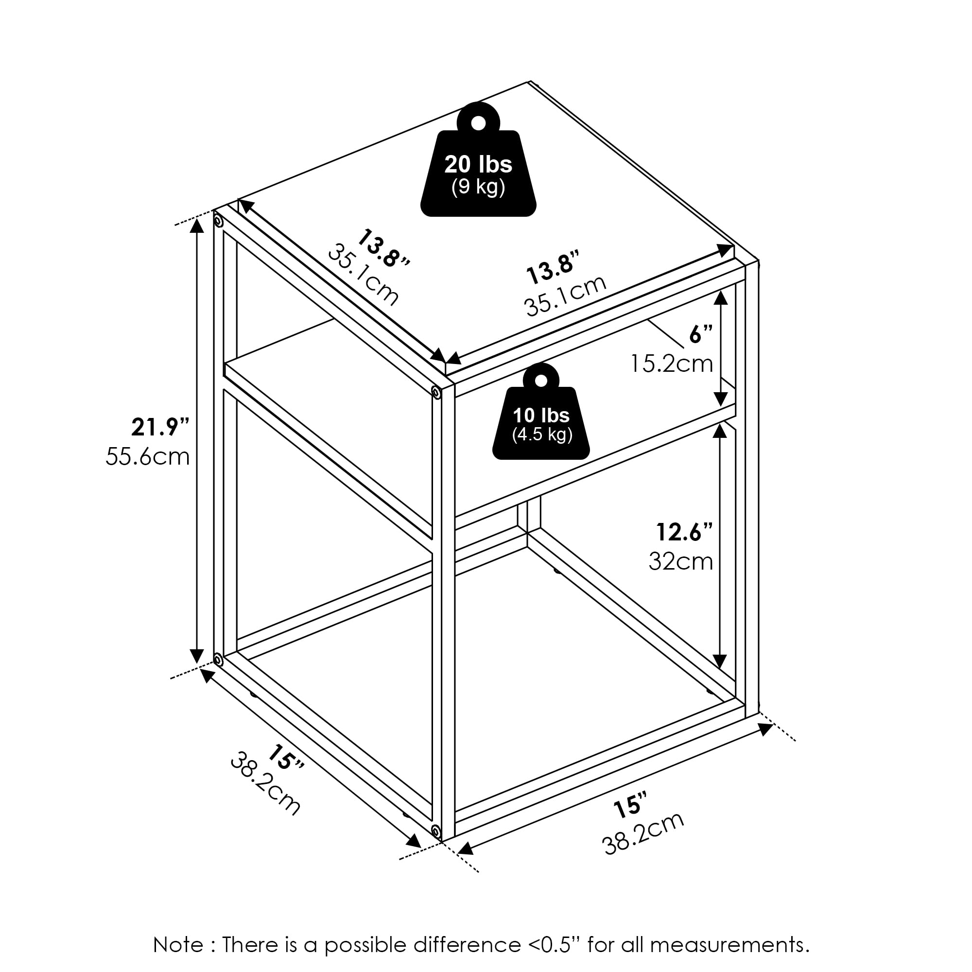 Furinno Moretti Modern Lifestyle Stackable Shelf, 2-Tier, Solid White/White