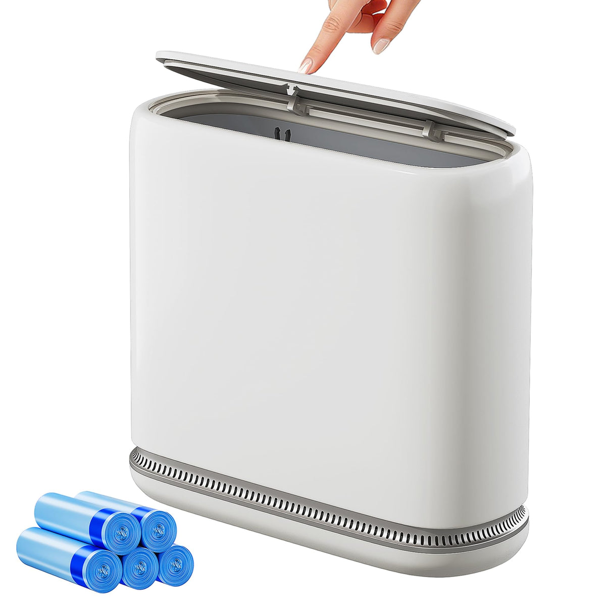 Purexa Small Bathroom Trash Can with Lid, 2.3 Gallon Slim Trash Can, Narrow Garbage Can with Hidden Liner & AutoSmooth Bag Fit,