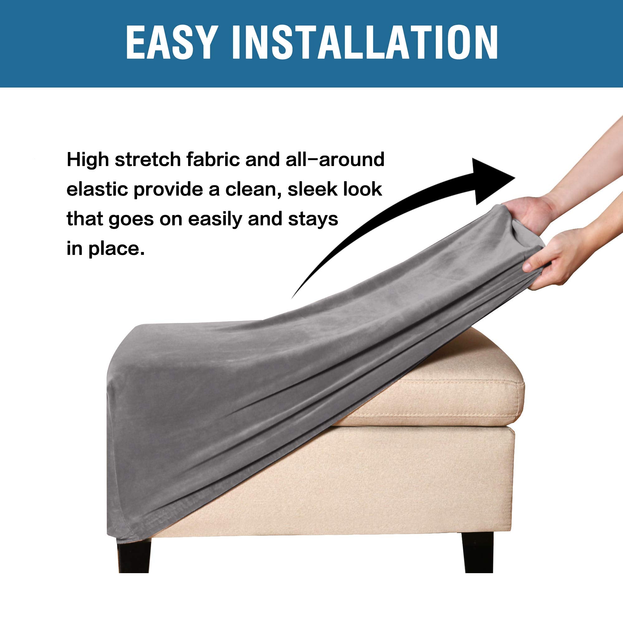 H.Versailtex Real Velvet Plush 1 Piece Form Fit Stretch Rectangle Folding Storage Covers Ottoman Slipcovers Removable Footstool