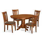 East West Furniture AVPO5-SBR-C Avon 5 Piece Set Includes an Oval Dining Room Table with Butterfly Leaf and 4 Linen Fabric Upholstered Kitchen Chairs, 42x60 Inch