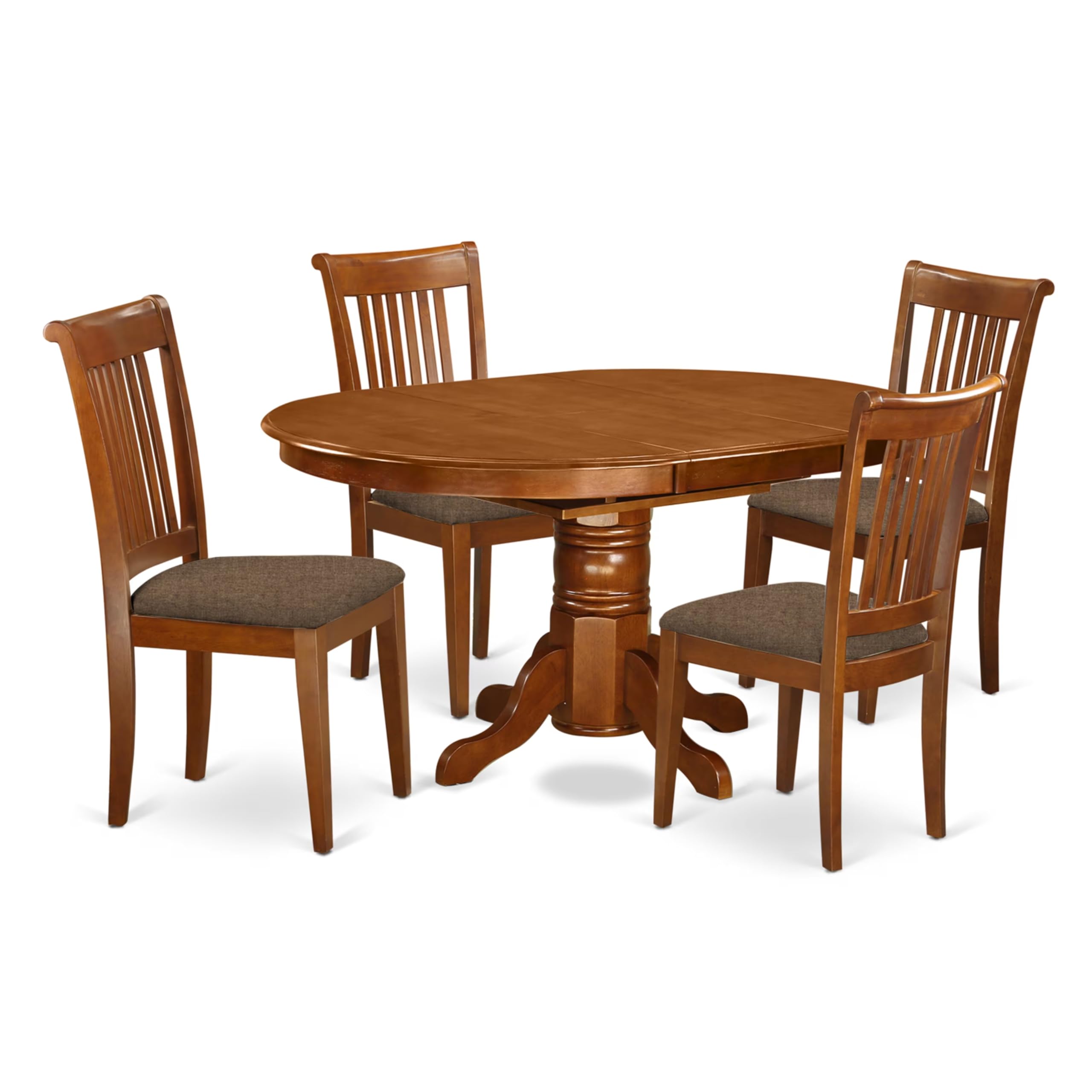 East West Furniture AVPO5-SBR-C Avon 5 Piece Set Includes an Oval Dining Room Table with Butterfly Leaf and 4 Linen Fabric Upholstered Kitchen Chairs, 42x60 Inch