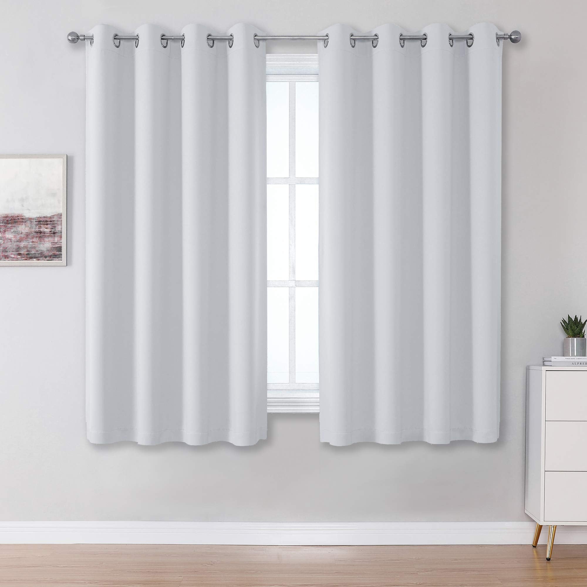 Dualife Greyish White Curtains For Small Windows Thermal Insulated Window Treatment Blackout Curtain Drapes For Bedroom/Living R