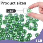 Domestar 1Lb Glass Marbles Bulk, Round Glass Marbles 0.63 Inch Vase Fillers Green Glass Beads For Marble Runs Home Decor