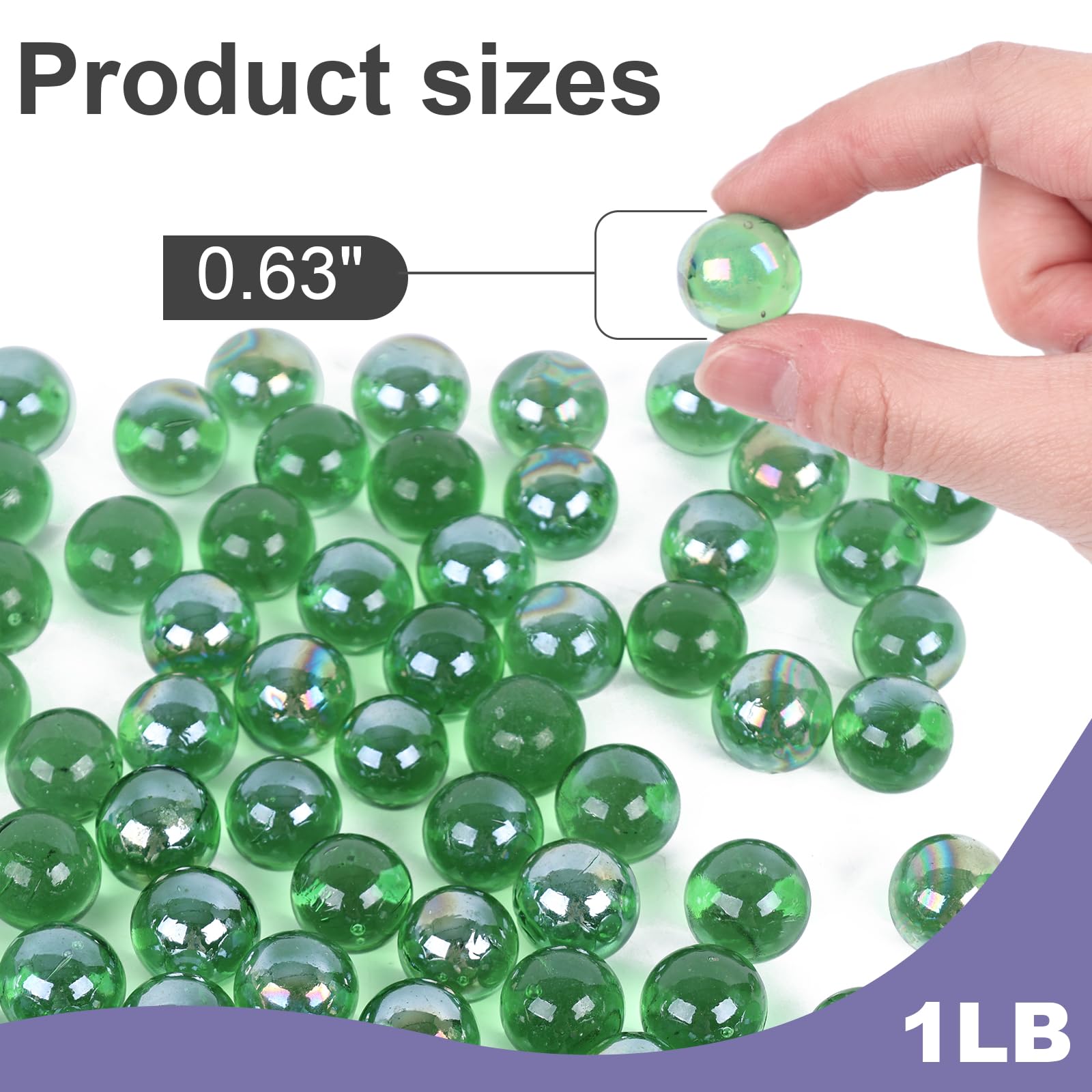 Domestar 1Lb Glass Marbles Bulk, Round Glass Marbles 0.63 Inch Vase Fillers Green Glass Beads For Marble Runs Home Decor