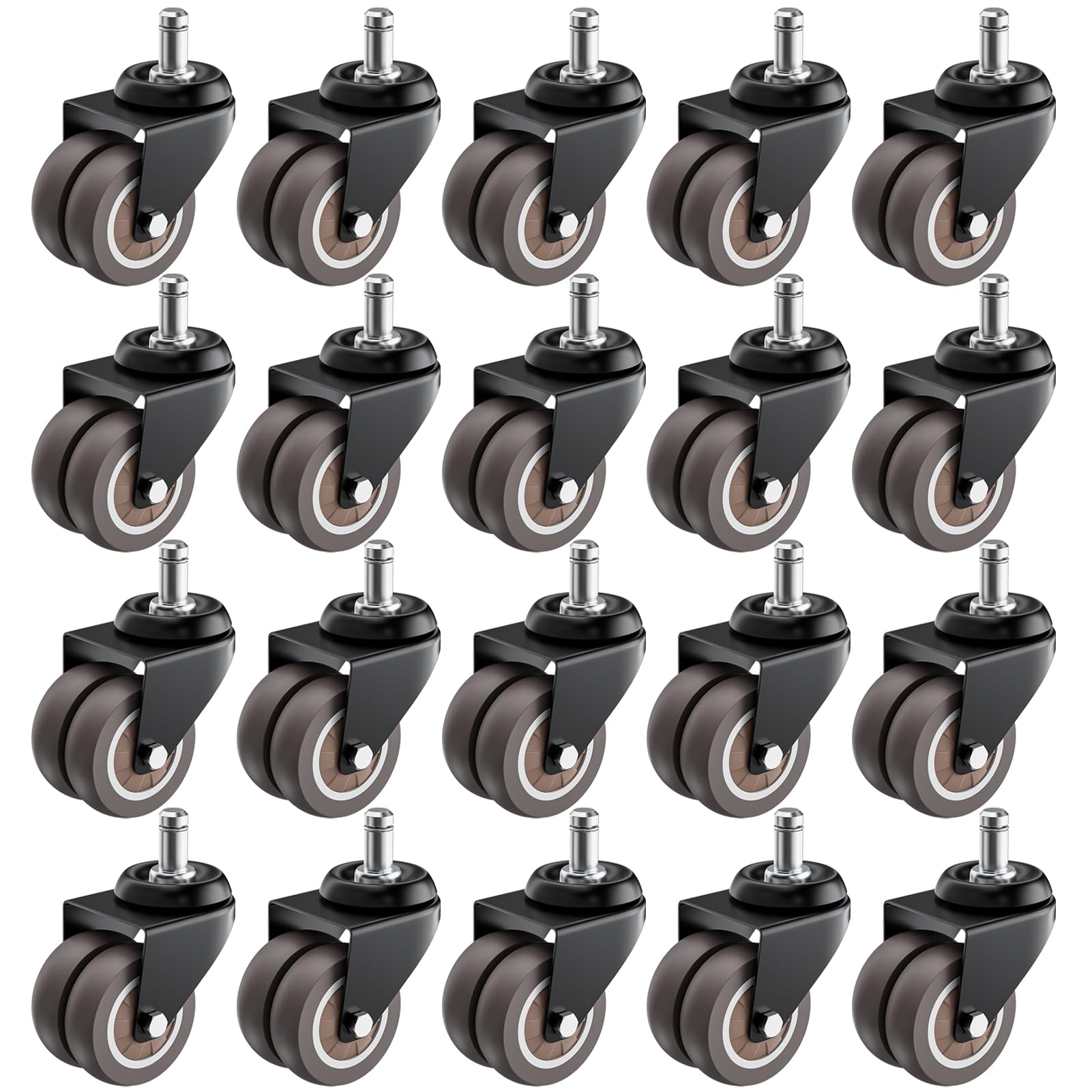 ASHGOOB 2 Inch Office Chair Wheels (Set of 20),Heavy Duty Grey Rubber Chair Casters Replacement, Desk Chair Wheels for Hardwood 