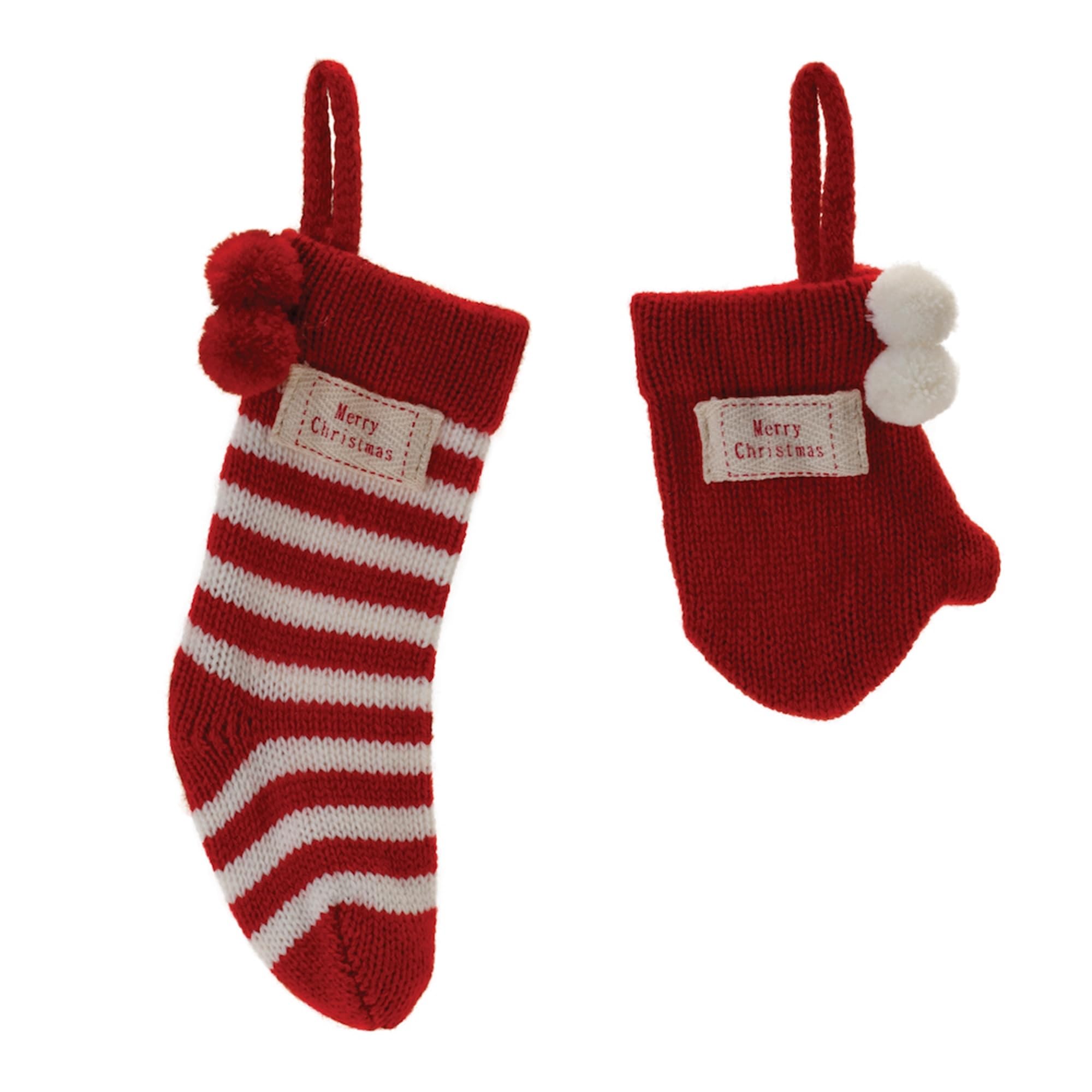 Melrose Knitted Stocking and Mitten Christmas Ornaments - 8.5' - Red and White - 12ct
