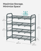 Songmics Shoe Rack, 4 Tier Shoe Organizer For Closet, Holds Up To 16 Pairs Of Shoes, Shoe Rack For Front Door Entrance, Metal Shoe Shelf With Adjustable Tilt Angle, For Entryway, Garage, Grey