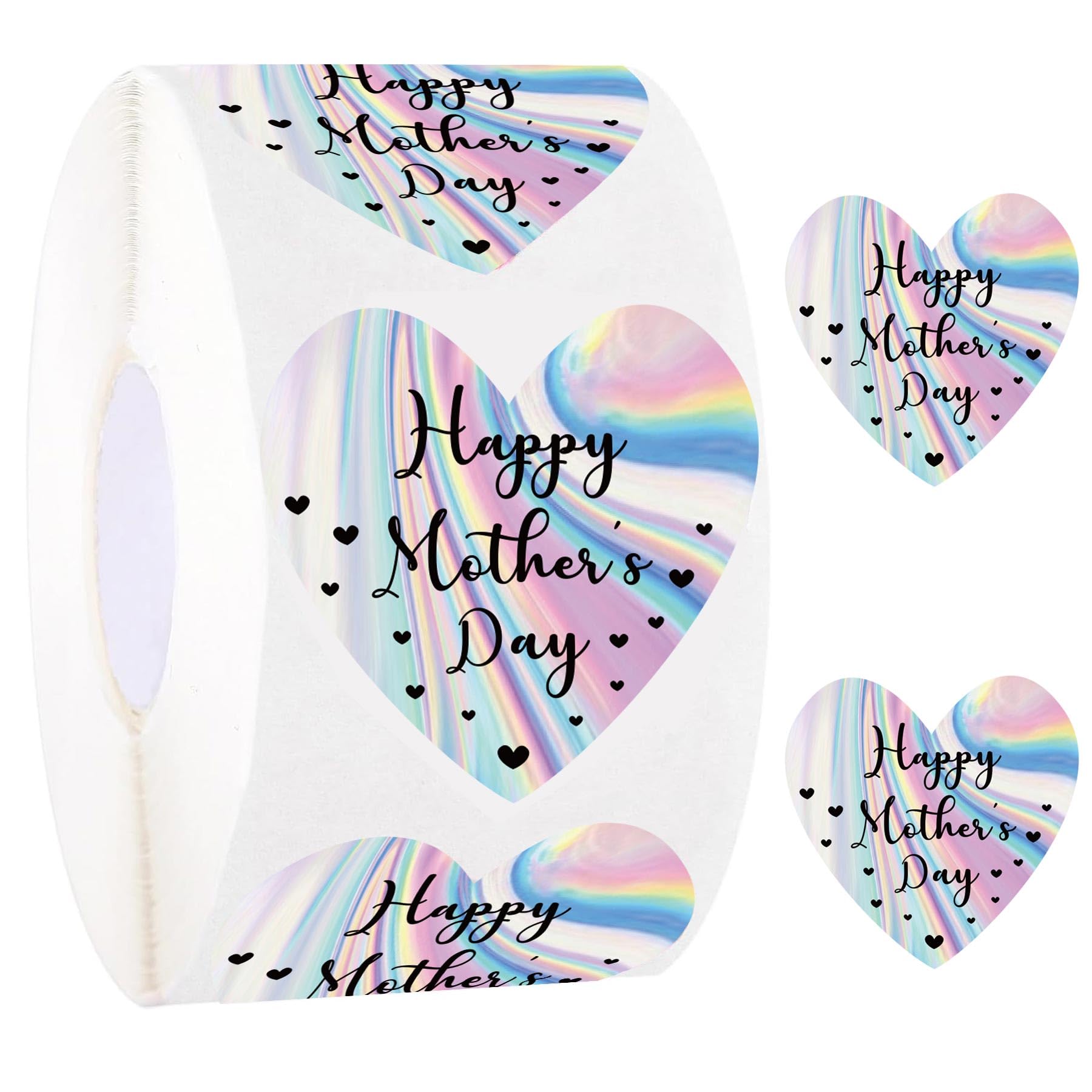 Happy Mother'S Day Stickers 2' Holographic Mother'S Day Heart Labels-250 Pcs Mothers Day Gift Tags Mothers Day Envelope Seals S