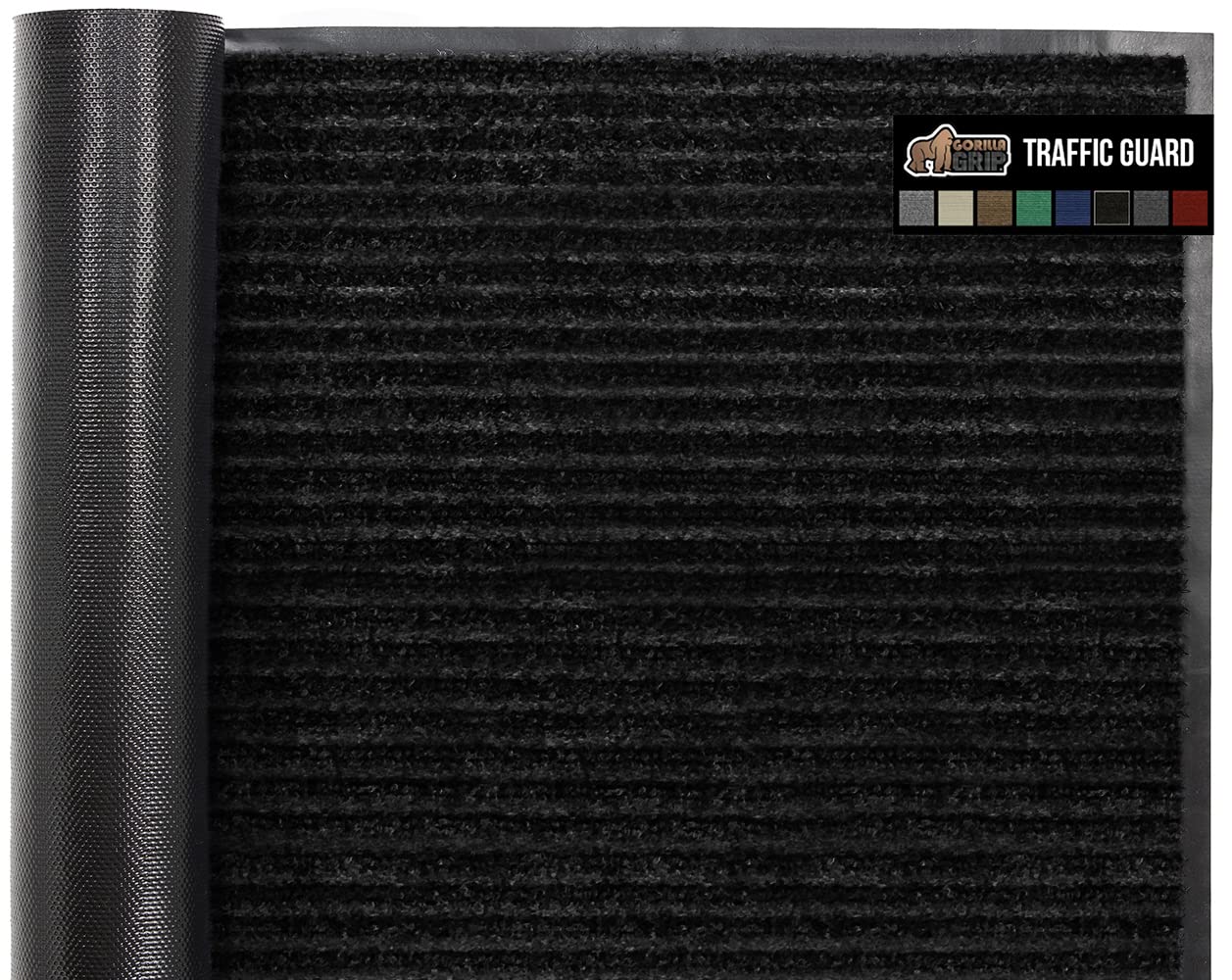 Gorilla Grip Heavy Duty Traffic Guard Doormat, 60X36, Durable Rubber Backing, Low Profile Indoor Outdoor Door Mat, Stain And Fade Resistant Shoe Scraper, Commercial Welcome Mats For Entry, Jet Black