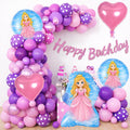 Velunza Princess Theme Birthday Decoration Kit With Glitter Pink Happy Birthday Paper Banner, Princess & Pink Purple Latex Ballo