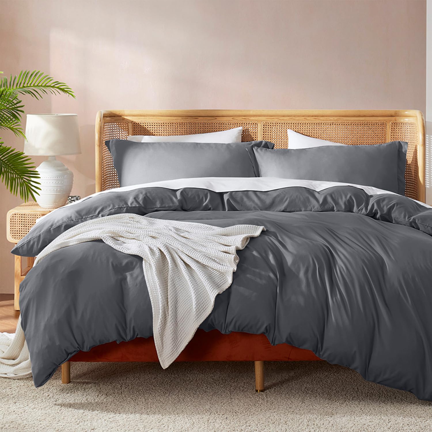 Nestl Dark Grey California King Duvet Cover Sets - Soft Double Brushed Cal King Duvet Cover, 3 Piece, With Button Closure, 1 Duv