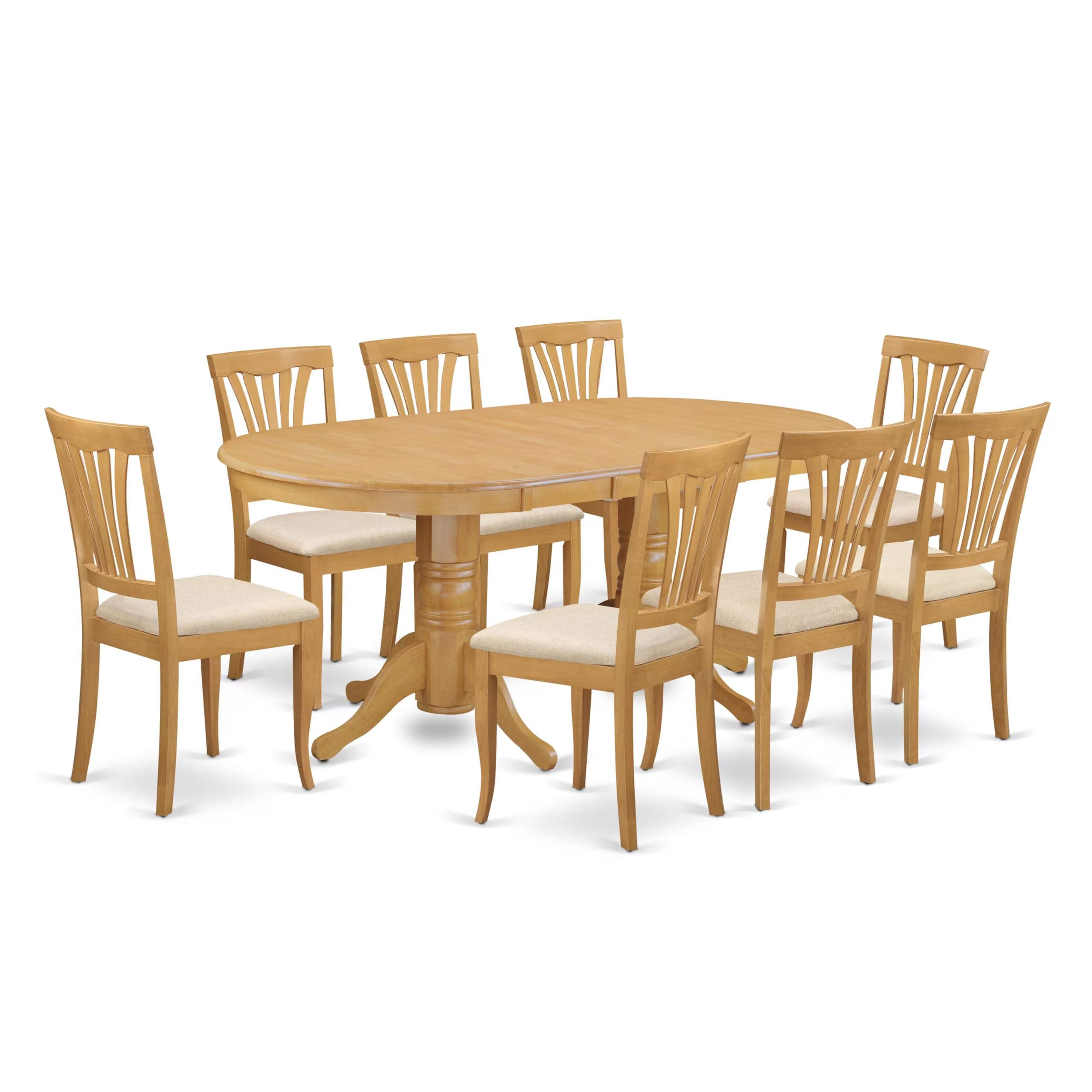East West Furniture VAAV9-OAK-C 9 Piece Modern Dining Table Set Includes an Oval Wooden Table with Butterfly Leaf and 8 Linen Fabric Kitchen Dining Chairs, 40x76 Inch, Oak