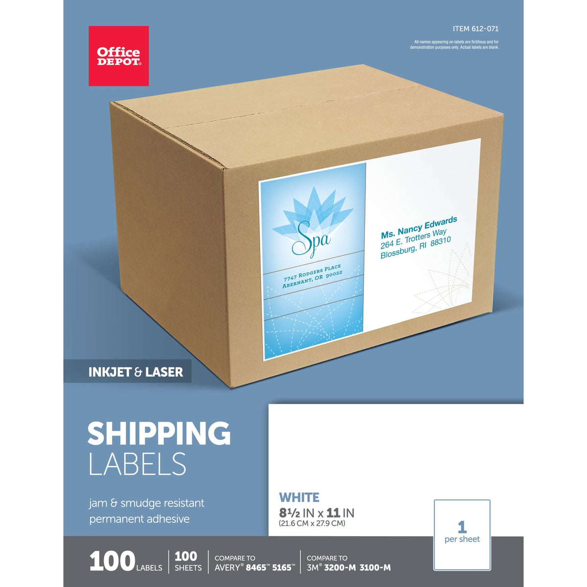 Office Depot Brand White Inkjet/Laser Permanent Full-Sheet Labels, 505-O004-0012, 8 1/2' X 11', Box Of 100