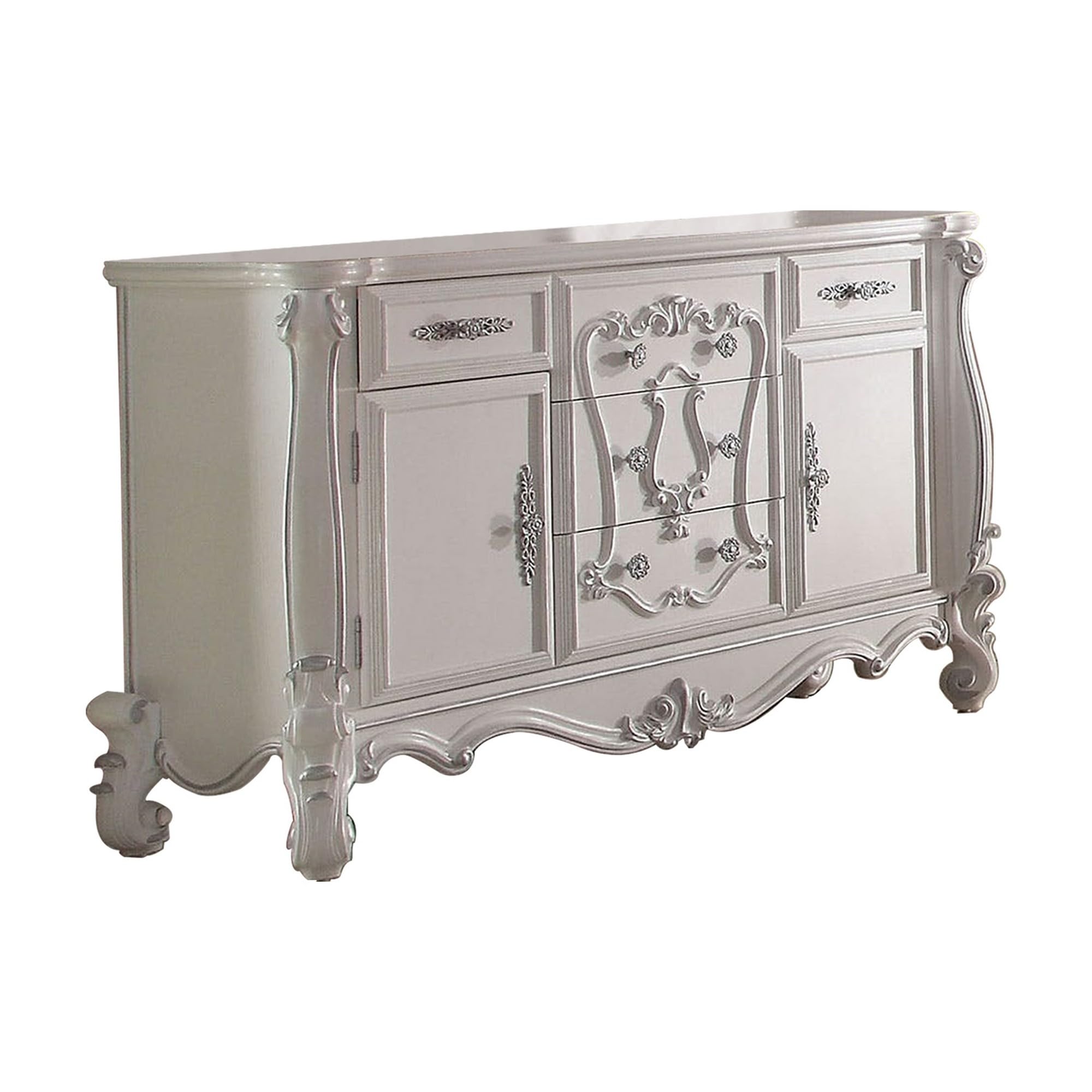 Benjara Benzara Wooden Dresser With Carved Details, Gray