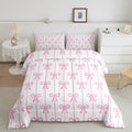 Feelyou Kids Girls Pink Bow Comforter Set,Cute Pink Bowknot Bedding Set Full Size,Stripe Bow Comforter,Kawaii Bed Set