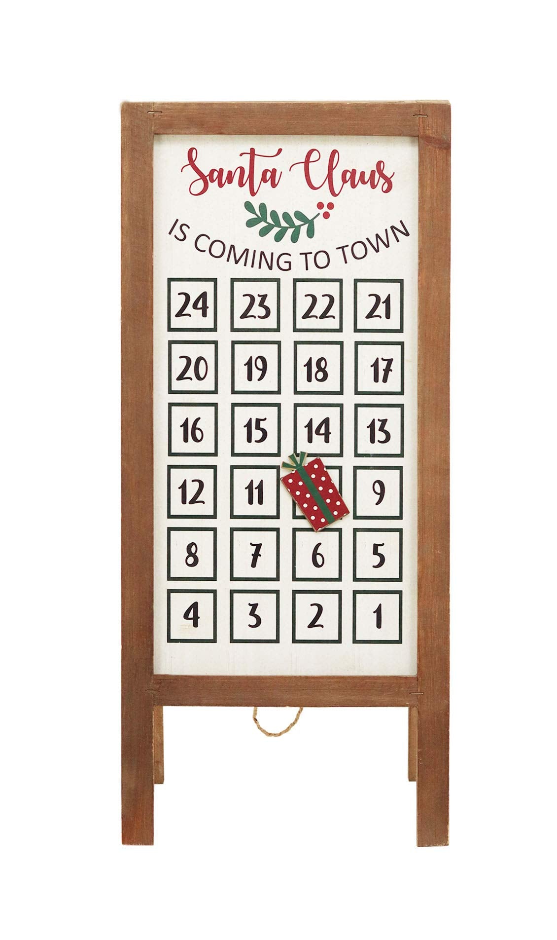 23' H Santa Claus Advent Wood Calendar, Reusable Countdown to Christmas Retro Calendar with Easel (Brown Frame)
