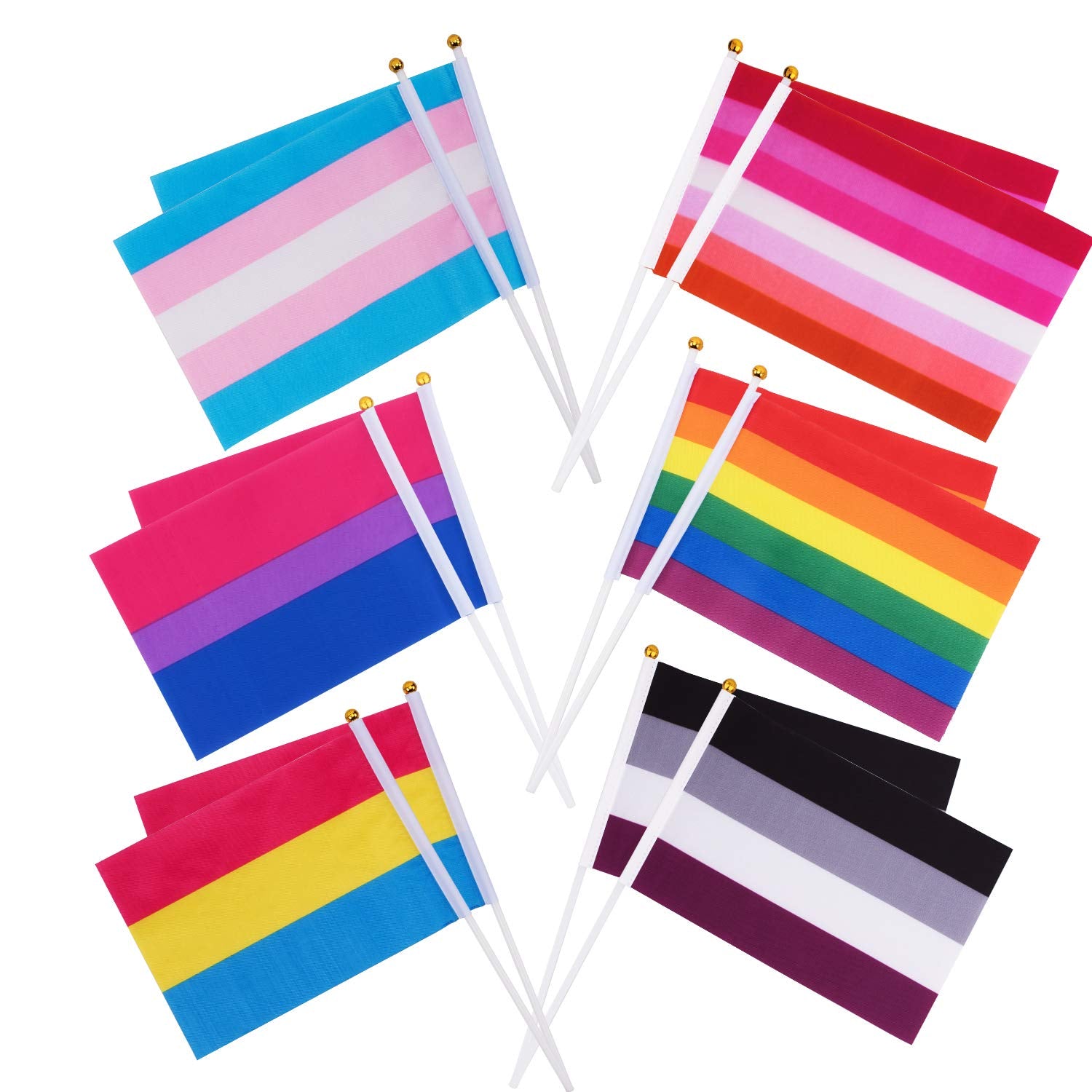 Whaline 60 Pack Rainbow Stick Flags, Gay Pride Small Mini Flags Transgender Asexual Bisexual Pansexual Lesbian Flags Lgbt Party