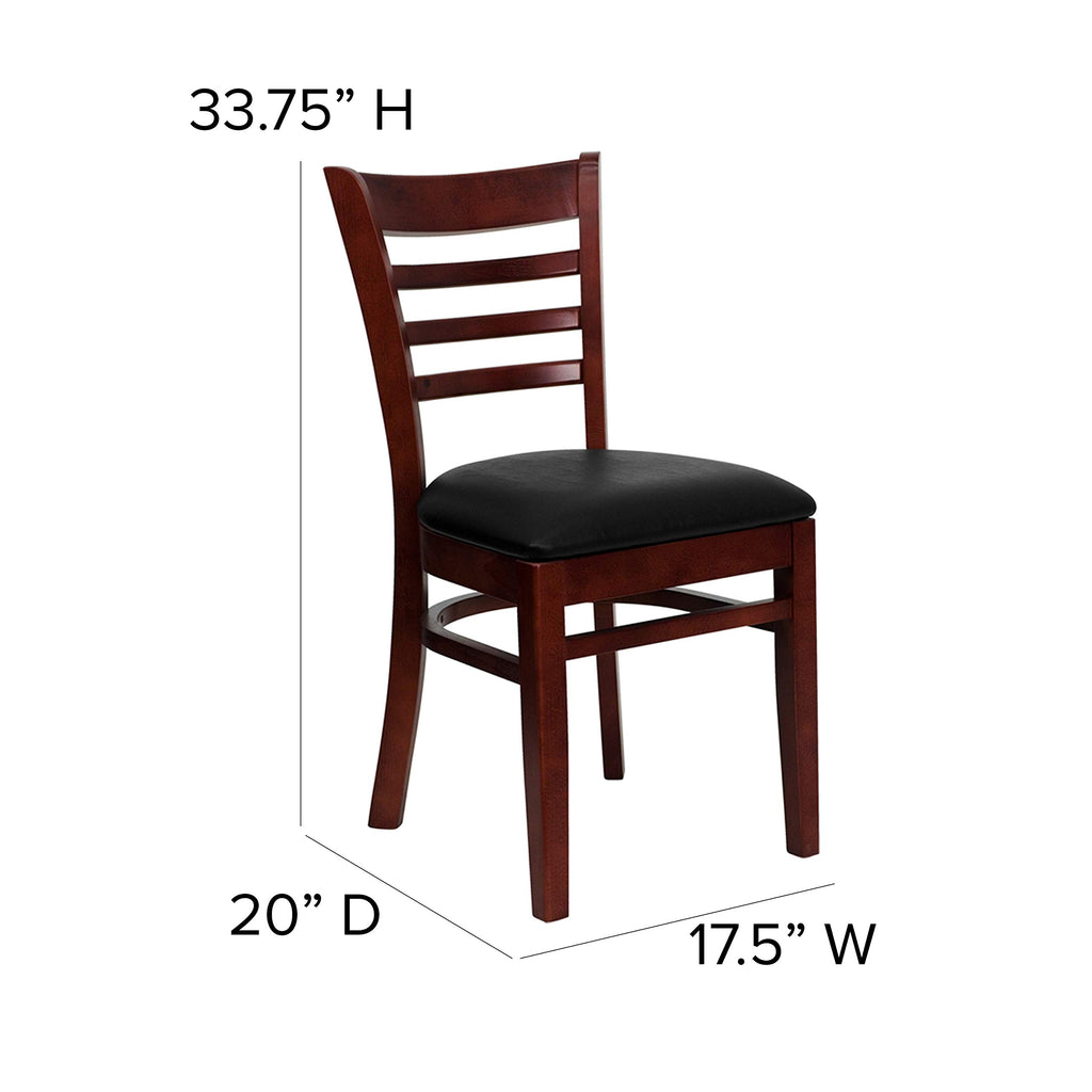 Flash Furniture HERCULES Series Ladder Back Mahogany Wood Restaurant Chair - Black Vinyl Seat