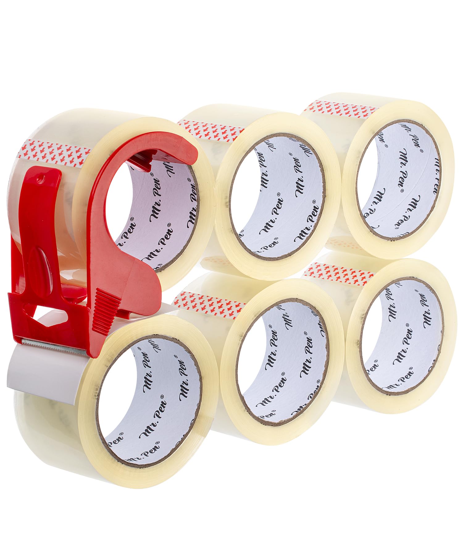 Mr. Pen- Packing Tapes, 2' Wide, 60 Yard, 6 Pack With 1 Dispenser Gun, 2.5 Mil, Heavy Duty Packing Tape With Dispenser, Packagi