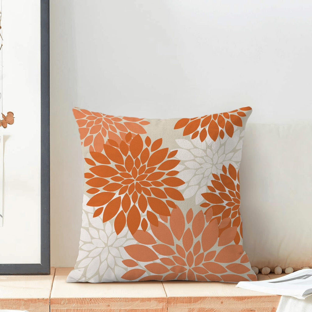 Cxmeifly Fall Burnt Orange Outdoor Pillow Covers 18X18 Inch Set Of 2 Coral White Dahlia Floral Decor Throw Pillows Modern Geomet